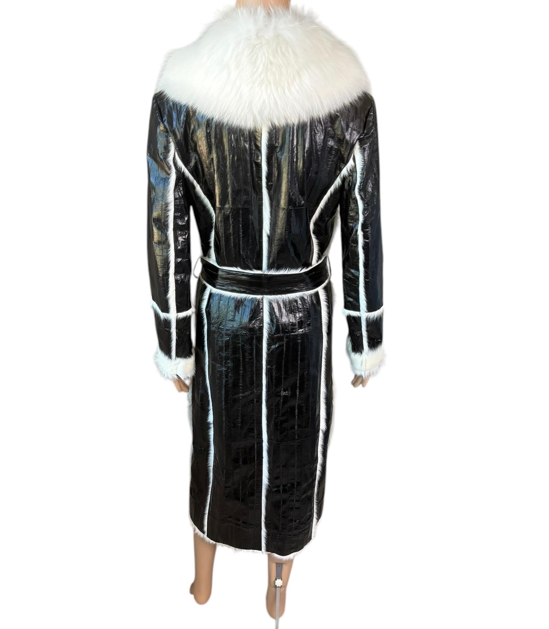 Gray Roberto Cavalli Pre-Fall 2015 Runway Leather & Fox Fur Belted Jacket Coat For Sale