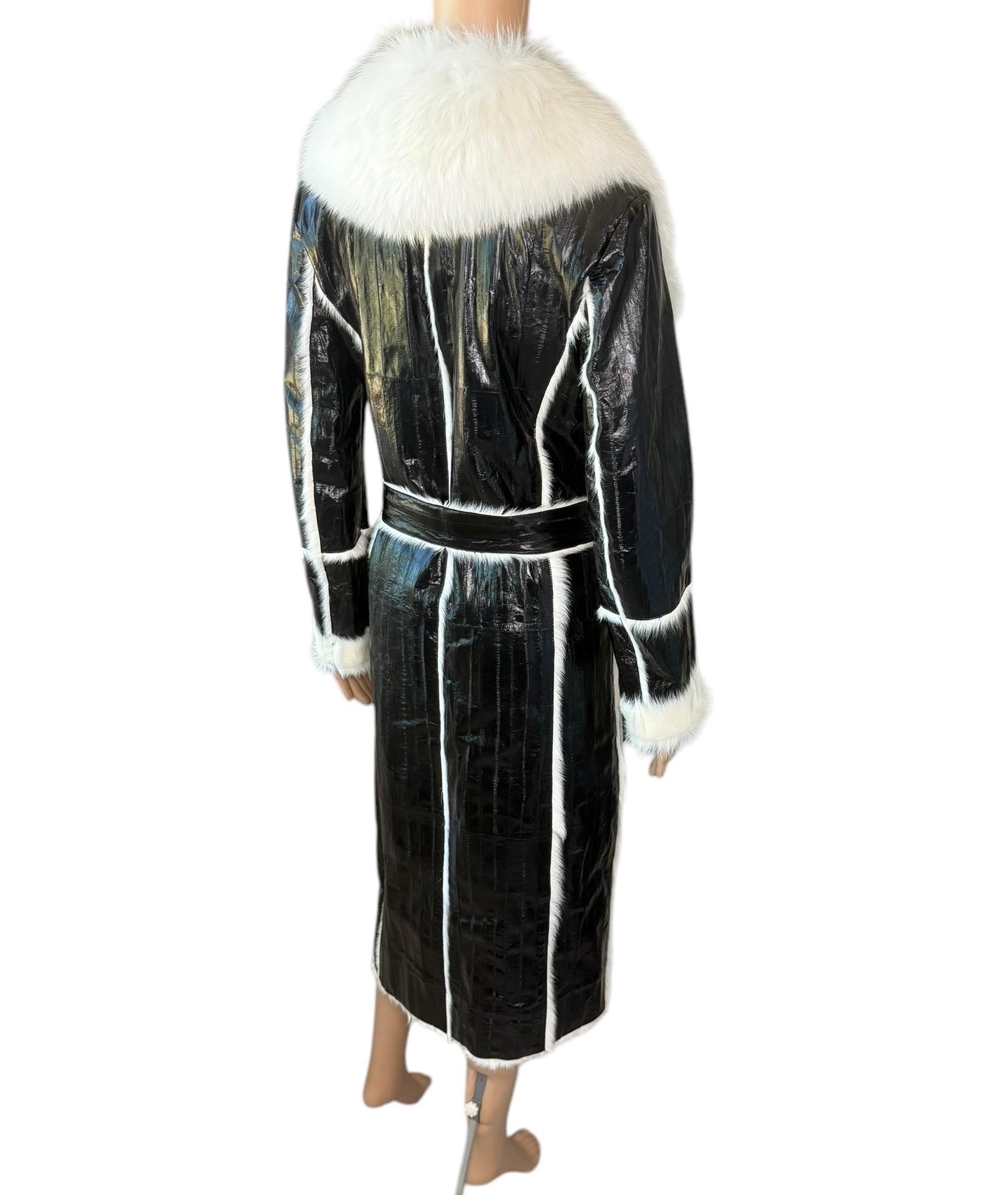 Women's Roberto Cavalli Pre-Fall 2015 Runway Leather & Fox Fur Belted Jacket Coat For Sale