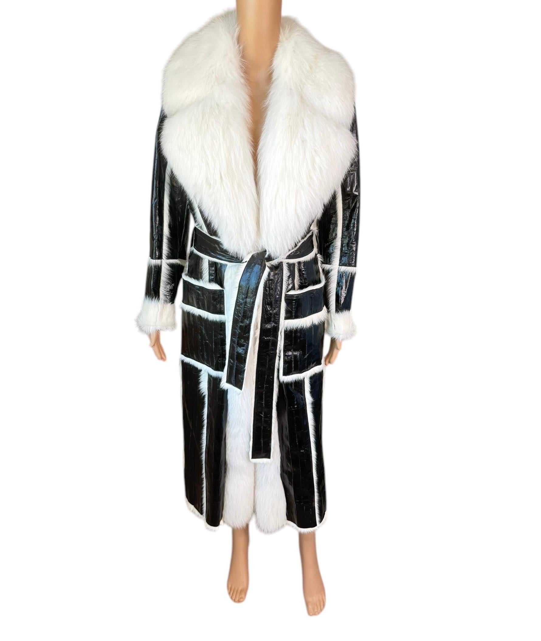 Roberto Cavalli Pre-Fall 2015 Runway Leather & Fox Fur Belted Jacket Coat For Sale 1