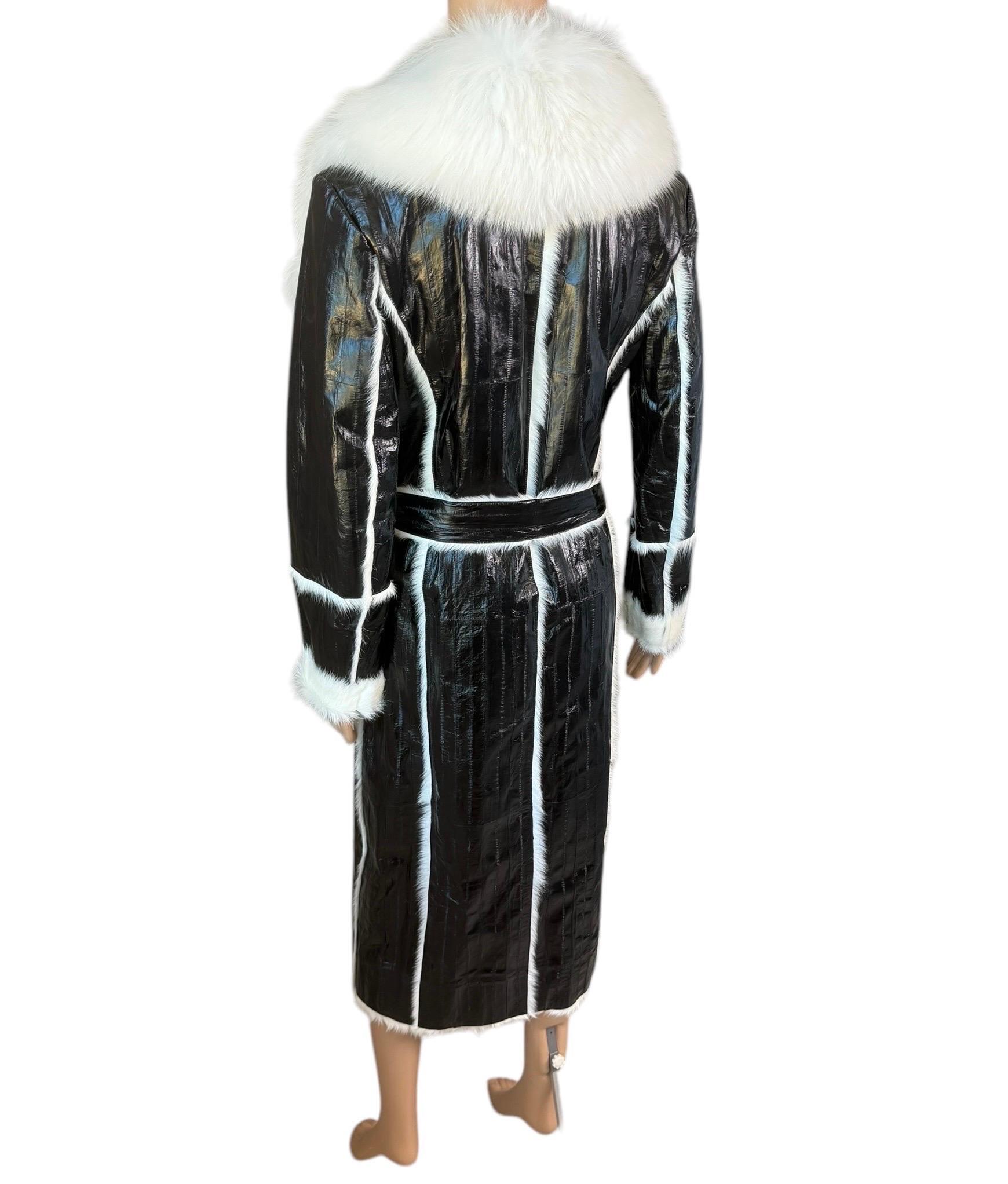 Roberto Cavalli Pre-Fall 2015 Runway Leather & Fox Fur Belted Jacket Coat For Sale 2