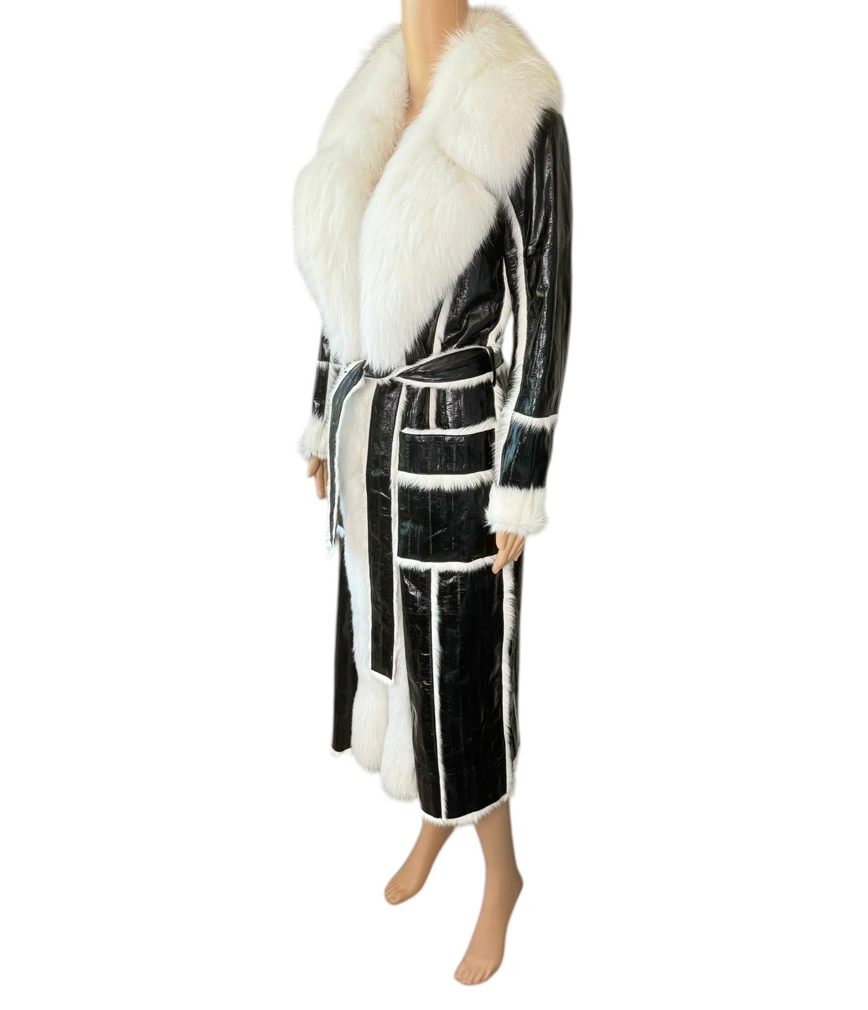 Roberto Cavalli Pre-Fall 2015 Runway Leather & Fox Fur Belted Jacket Coat For Sale 3