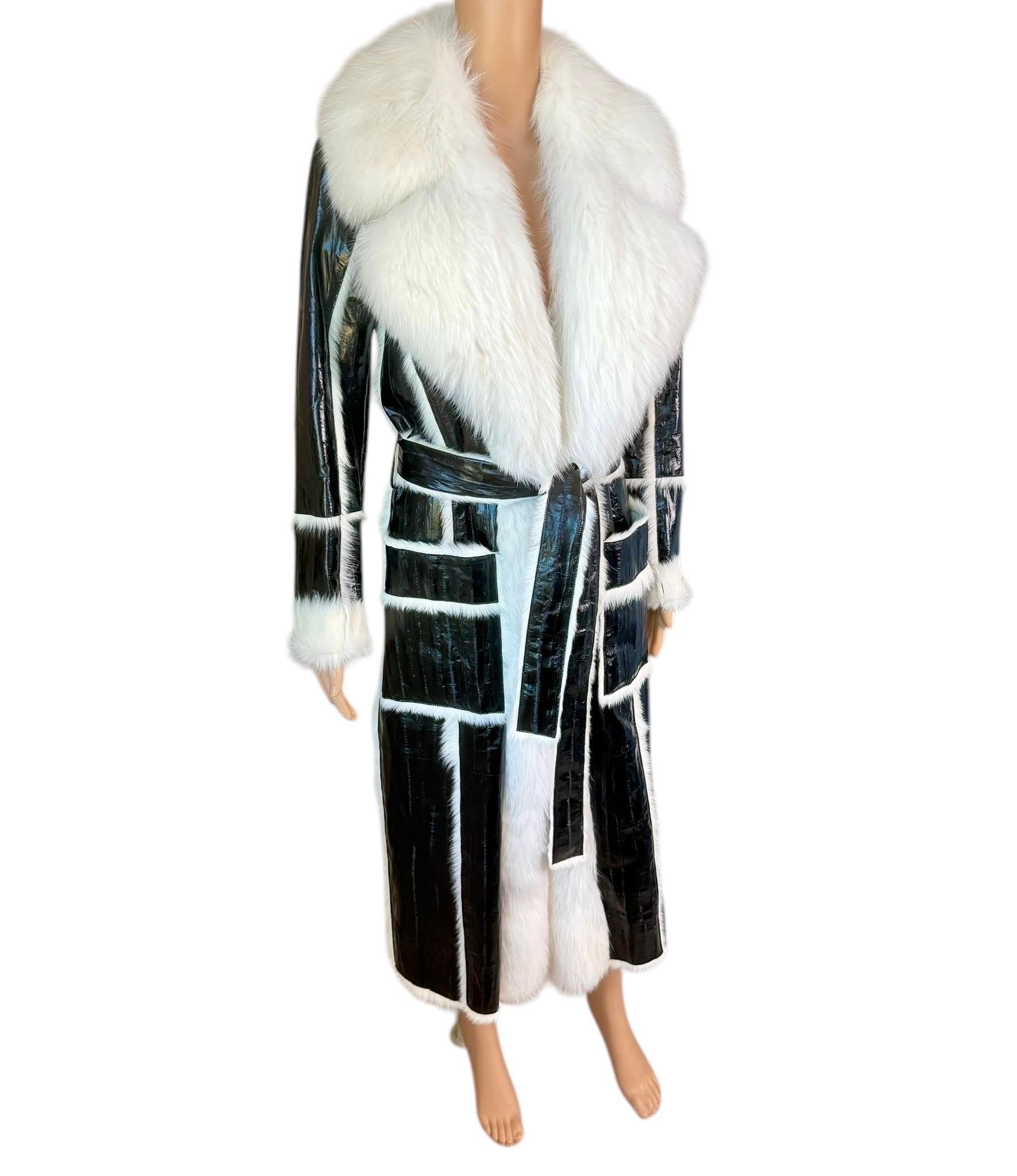 Roberto Cavalli Pre-Fall 2015 Runway Leather & Fox Fur Belted Jacket Coat For Sale 4