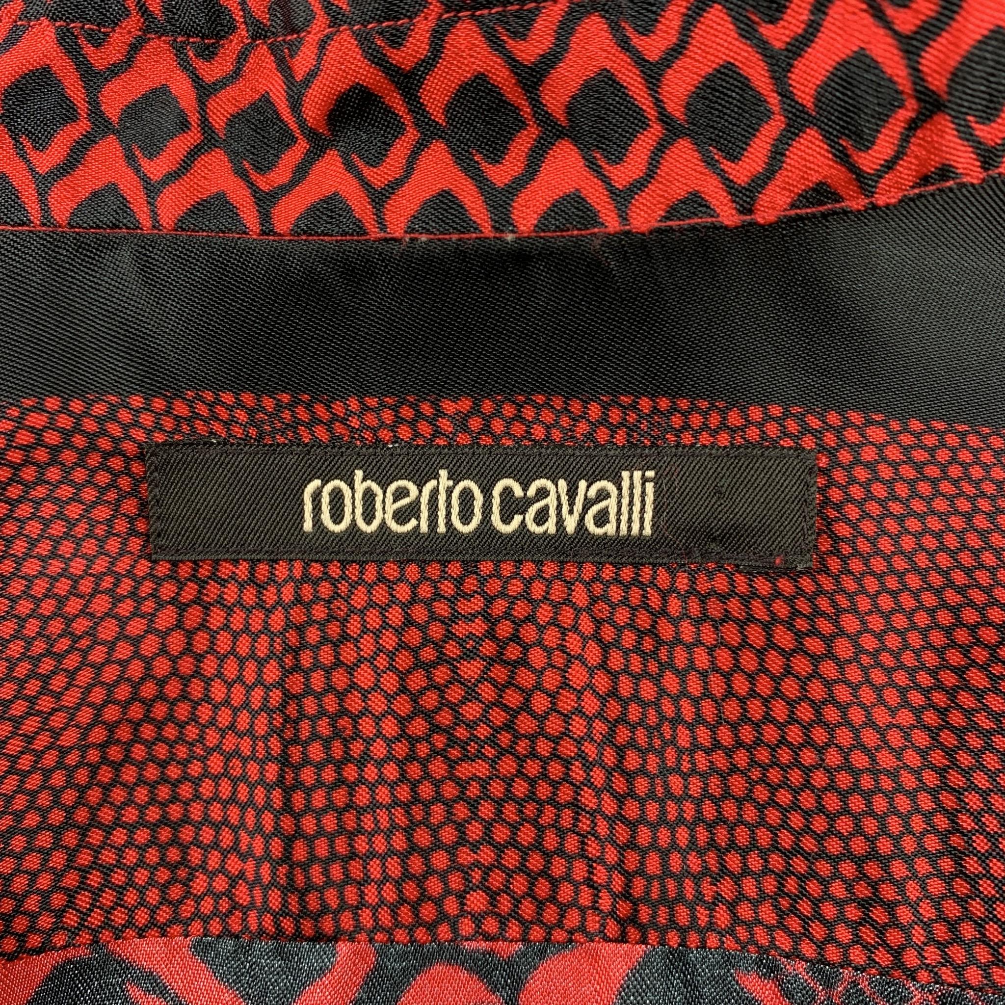 ROBERTO CAVALLI Pre-Fall 2018 Size S Red & Black Print Viscose Button Up Shirt 1