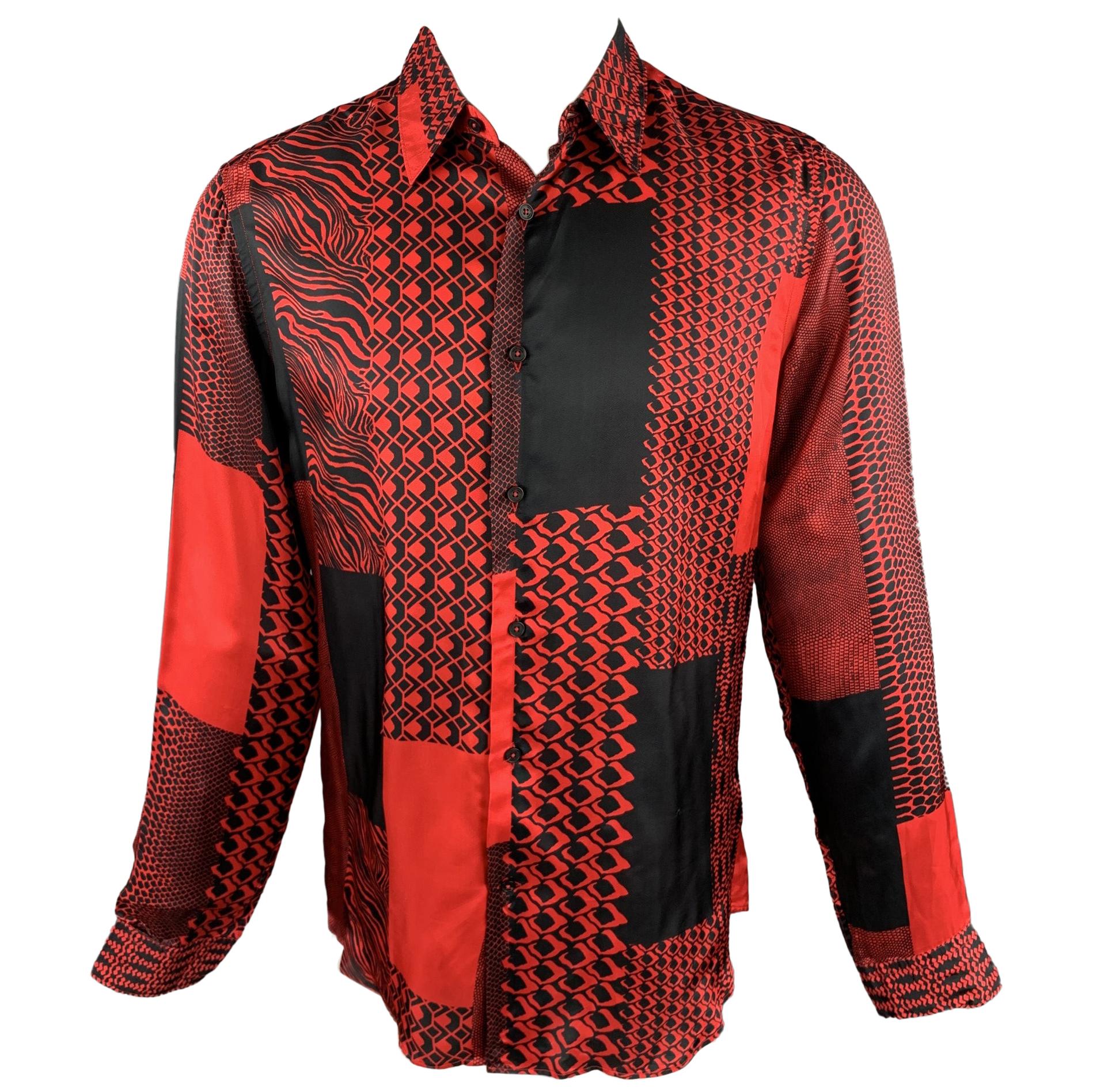 ROBERTO CAVALLI Pre-Fall 2018 Size S Red & Black Print Viscose Button Up Shirt