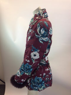Roberto Cavalli Print Nylon Belted Puffer Coat