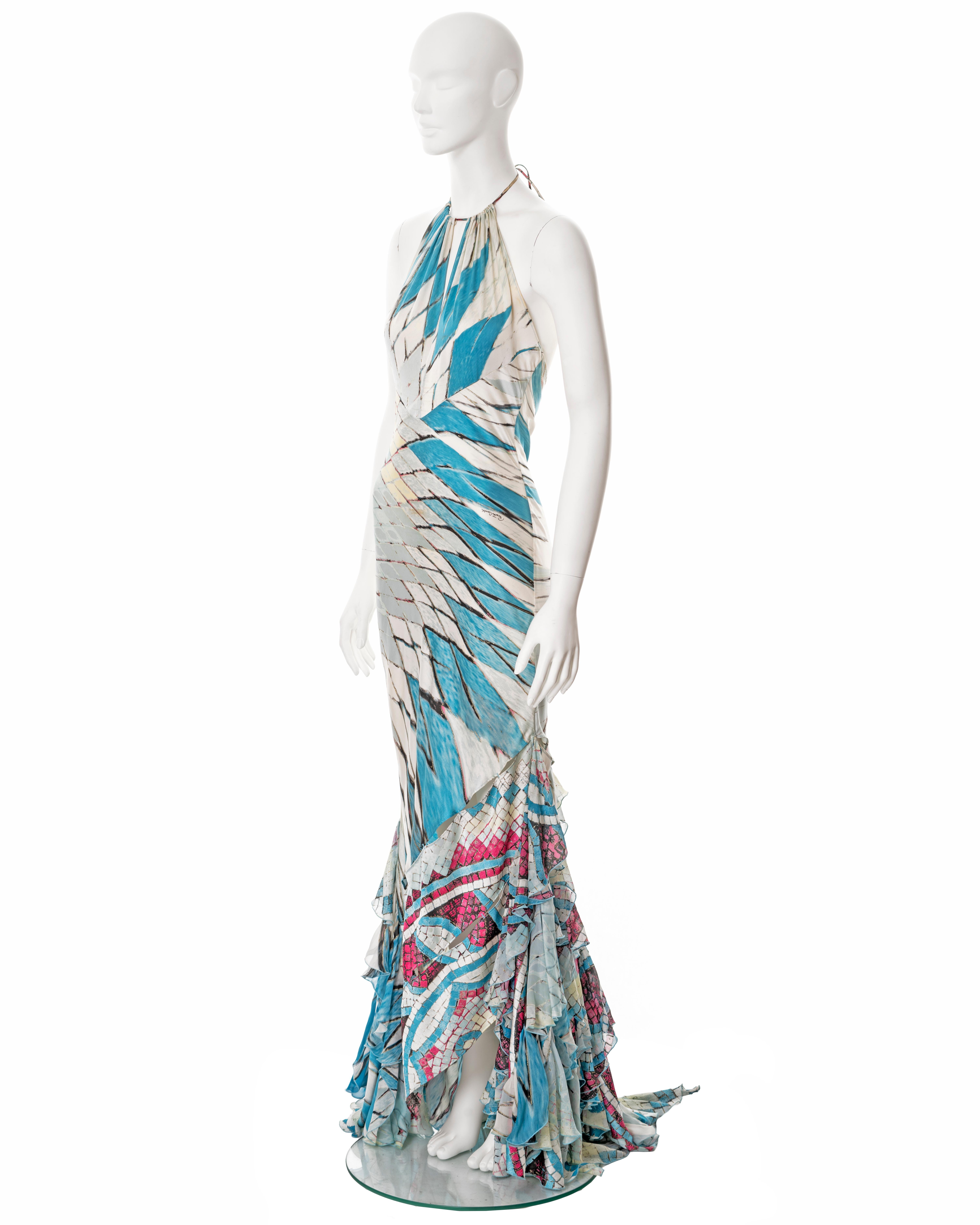 Roberto Cavalli printed bias-cut silk trained evening dress, ss 2004 For Sale 6