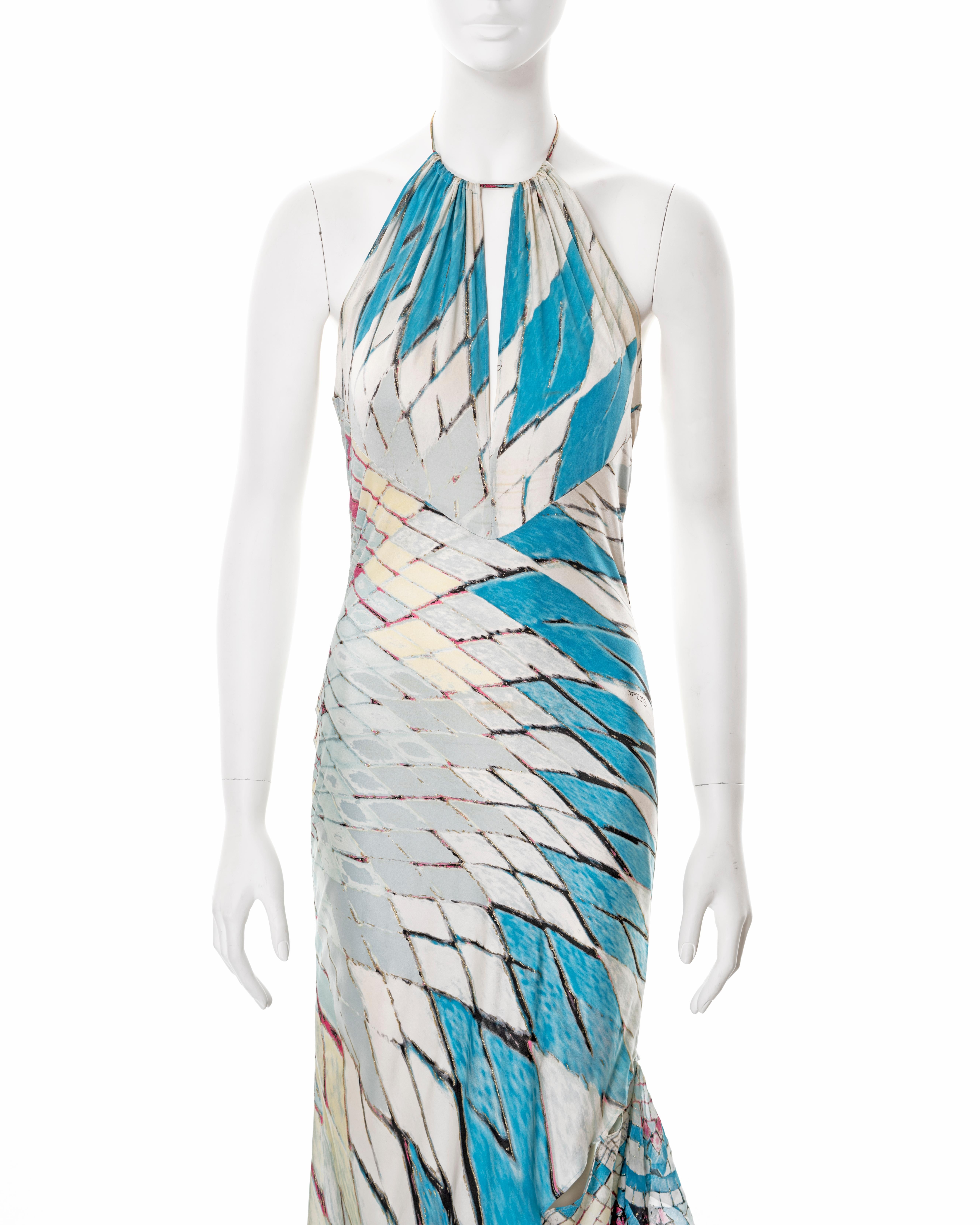Roberto Cavalli printed bias-cut silk trained evening dress, ss 2004 In Excellent Condition For Sale In London, GB
