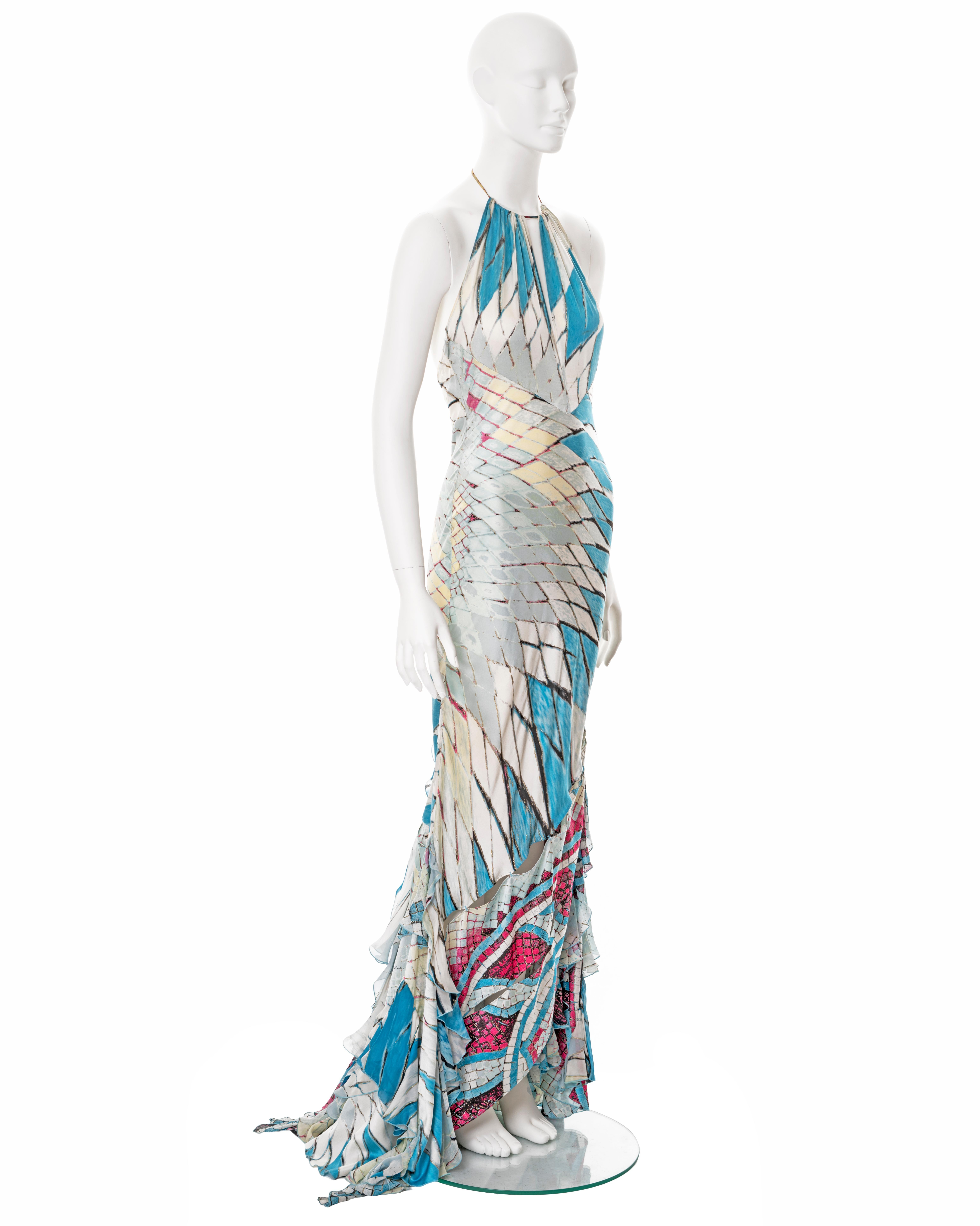 Roberto Cavalli printed bias-cut silk trained evening dress, ss 2004 For Sale 1