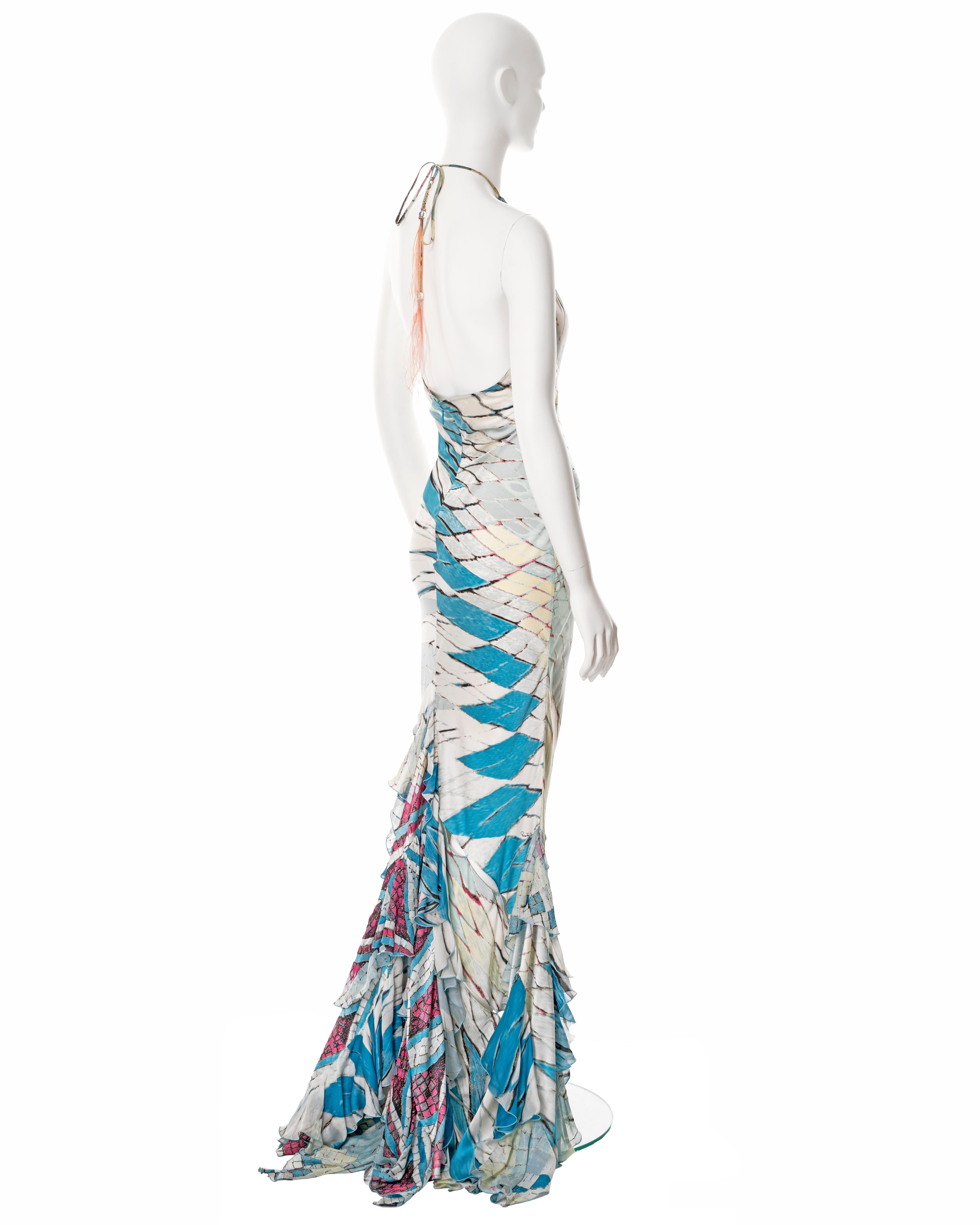 Roberto Cavalli printed bias-cut silk trained evening dress, ss 2004 For Sale 3