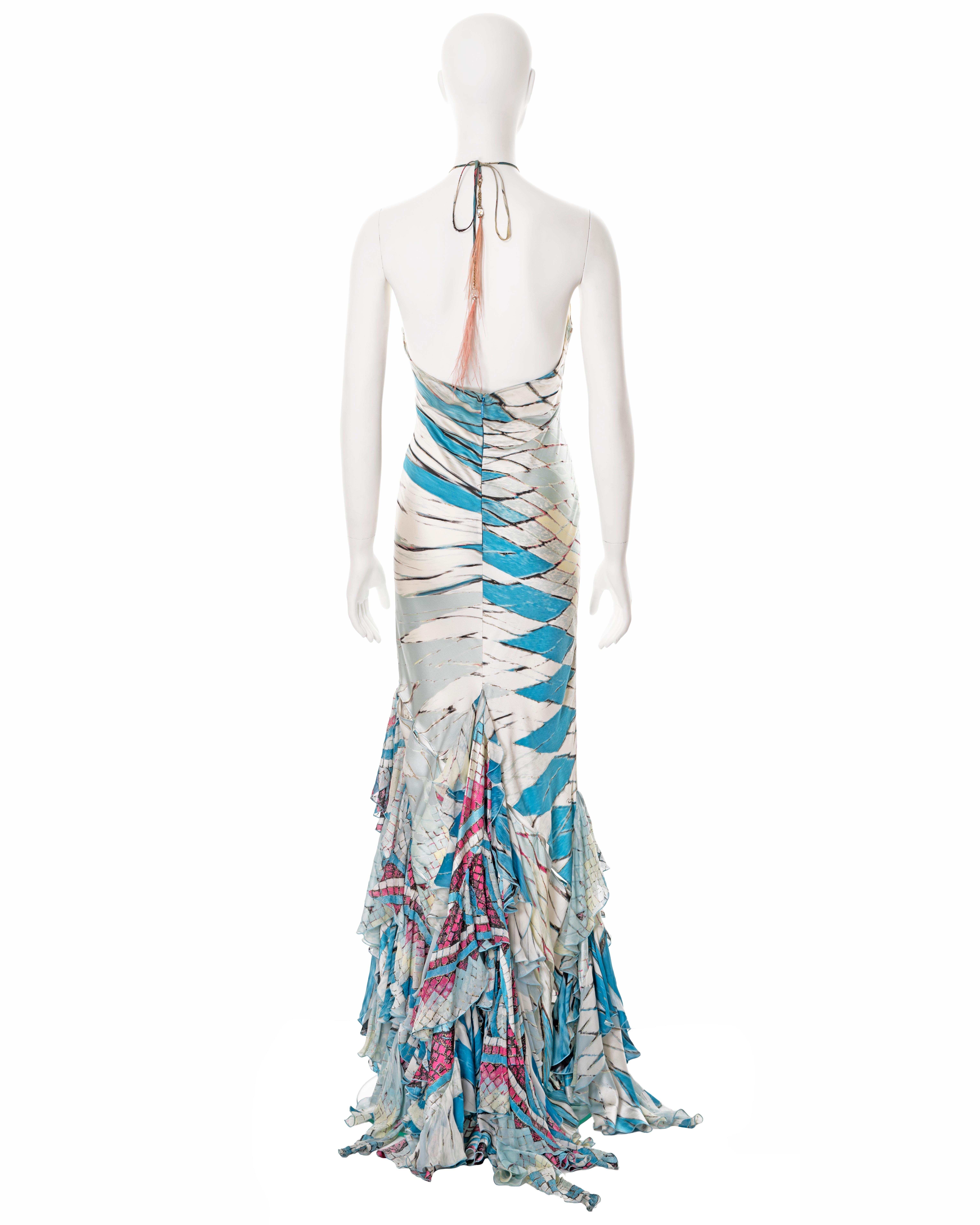 Roberto Cavalli printed bias-cut silk trained evening dress, ss 2004 For Sale 4