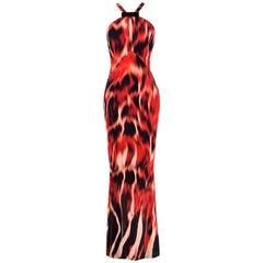 Roberto Cavalli Printed Halterneck Silk Blend Gown US 6