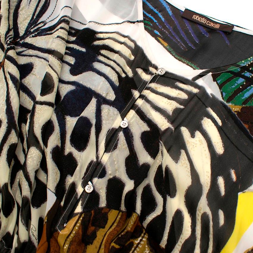 Roberto Cavalli Printed Long-Sleeved Silk Blouse - Size US 10 In New Condition For Sale In London, GB