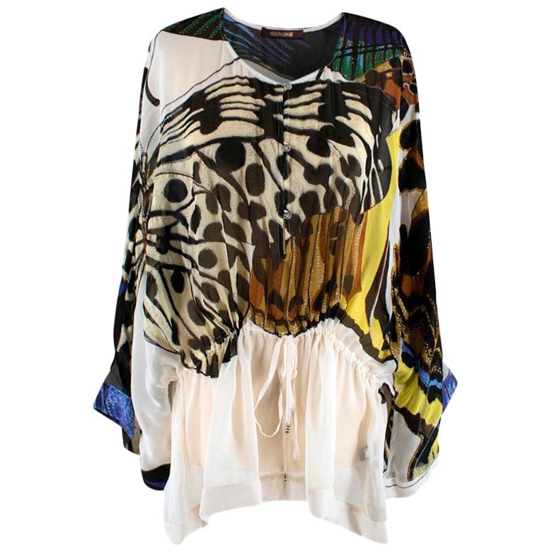 Roberto Cavalli Printed Long-Sleeved Silk Blouse - Size US 10 For Sale