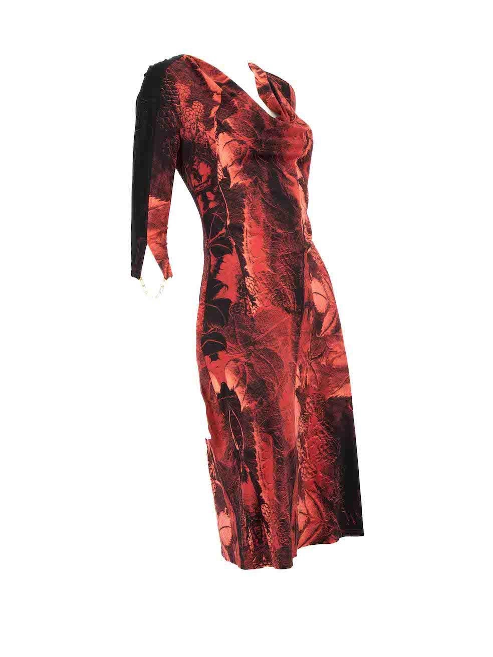 CONDITION is Very good. Hardly any visible wear to dress is evident on this used Roberto Cavalli designer resale item.
 
 
 
 Details
 
 
 Multicolour- Red and black tone
 
 Synthetic
 
 Knee length dress
 
 Printed pattern
 
 Bodycon and stretchy
