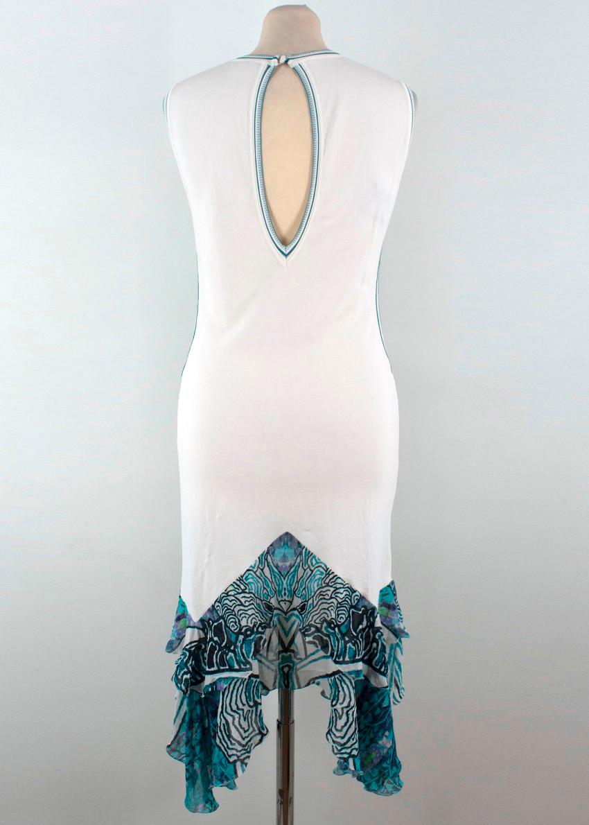 Blue Roberto Cavalli Printed Ruffle Hem Fitted Dress US 4 For Sale