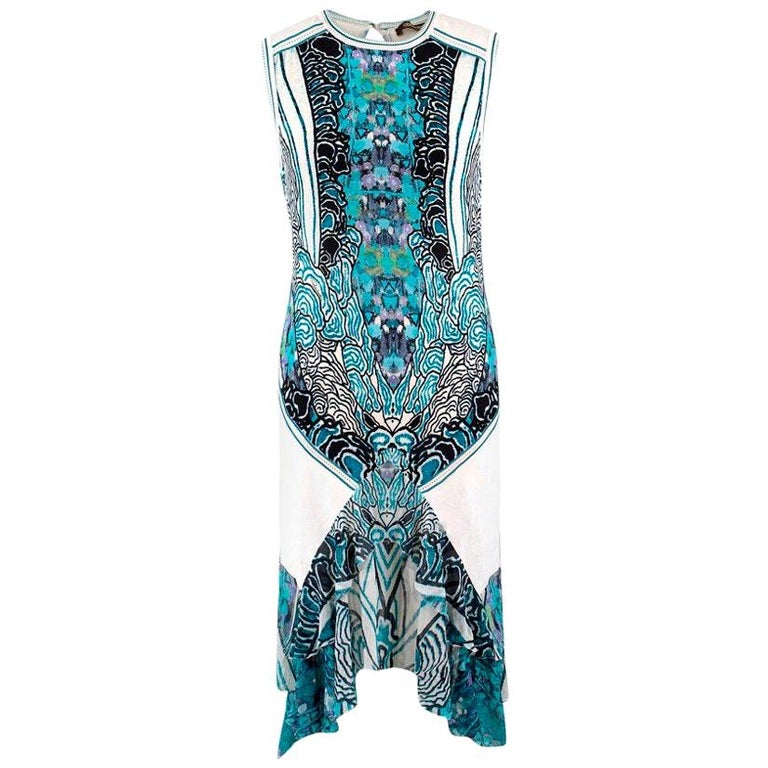 Roberto Cavalli Printed Ruffle Hem Fitted Dress US 4 For Sale at 1stDibs