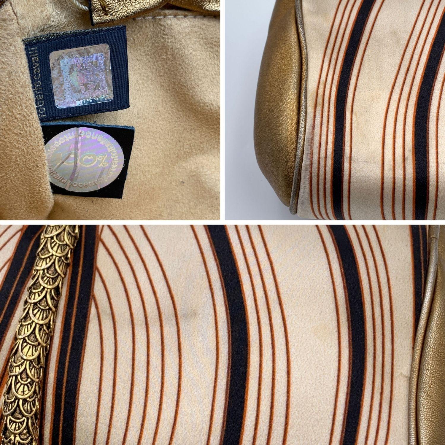 Roberto Cavalli Printed Satin Snake Roll Clutch Bag Handbag In Good Condition In Rome, Rome
