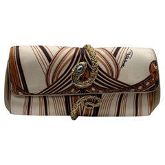 Roberto Cavalli Printed Satin Snake Roll Clutch Bag Handbag