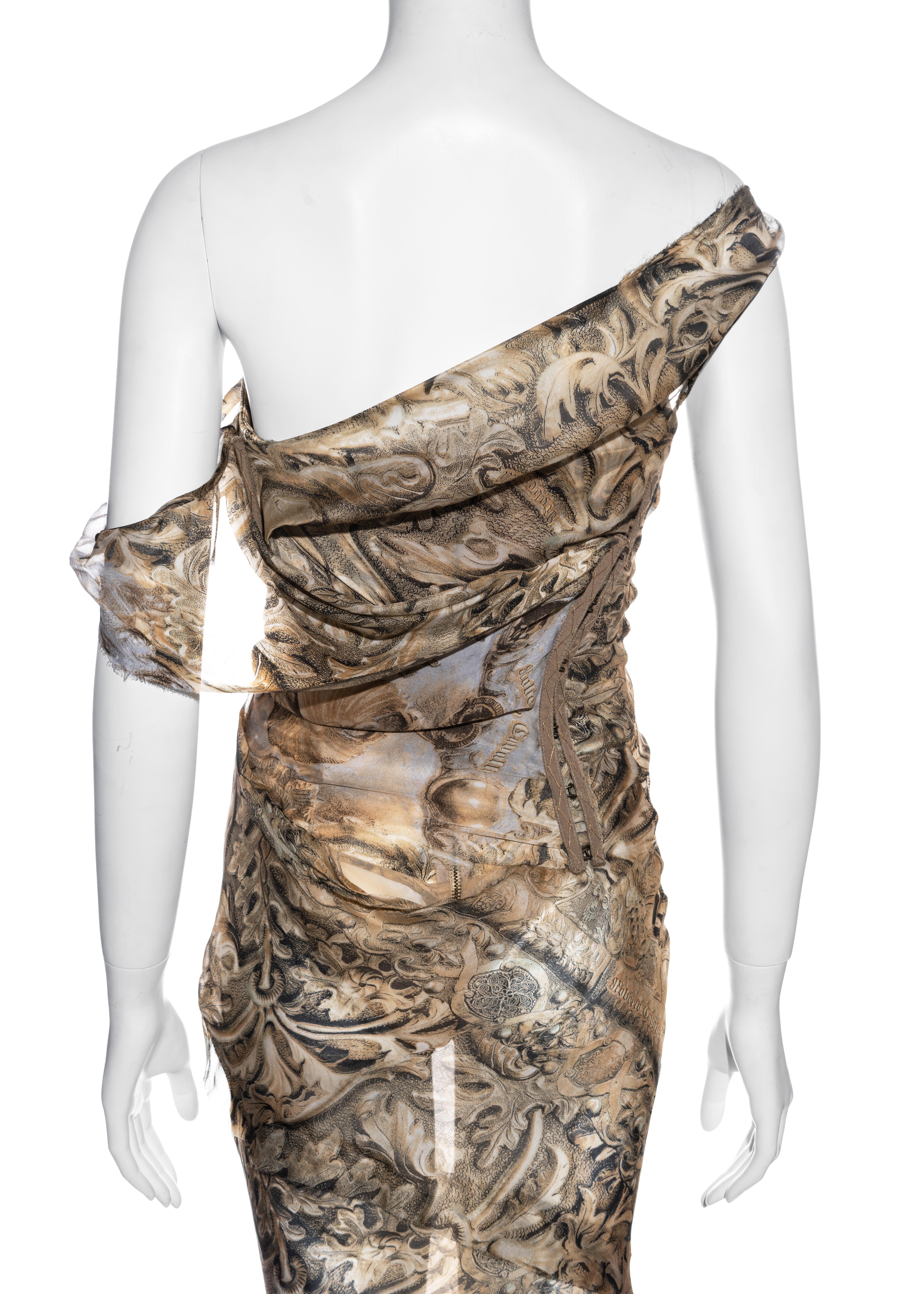 Roberto Cavalli printed silk corseted trained evening dress, fw 2001 2