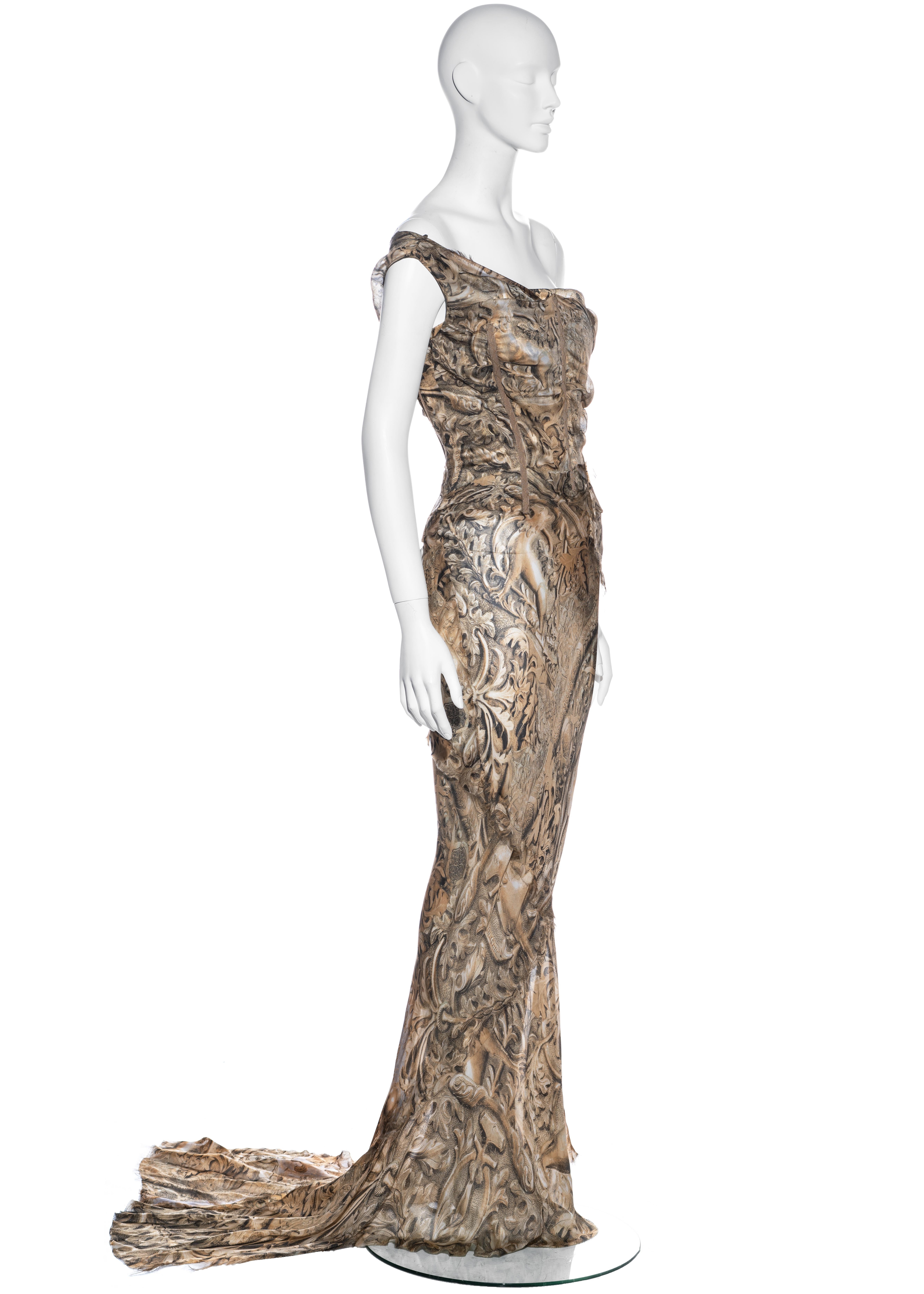 Women's Roberto Cavalli printed silk corseted trained evening dress, fw 2001