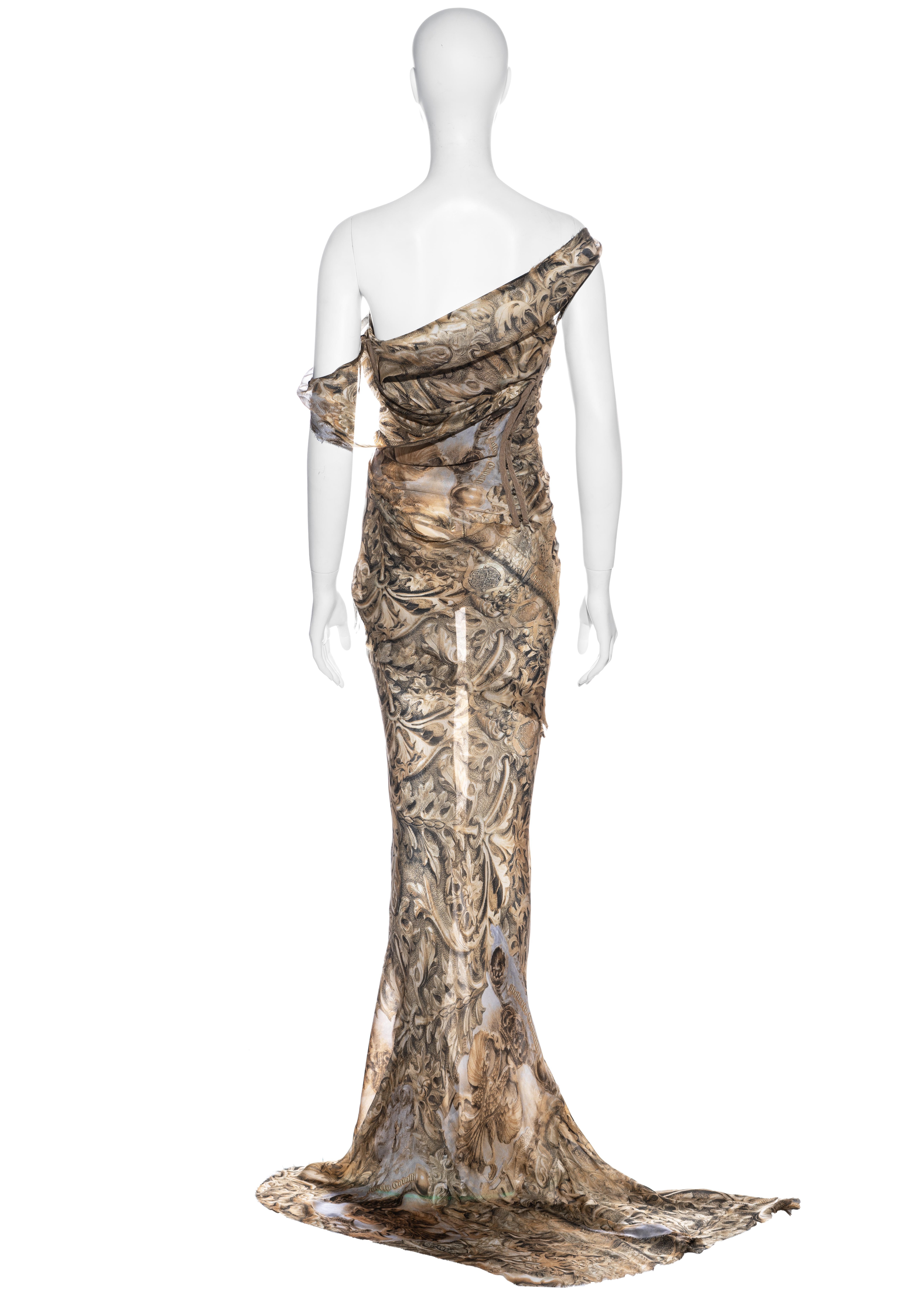 Roberto Cavalli printed silk corseted trained evening dress, fw 2001 1