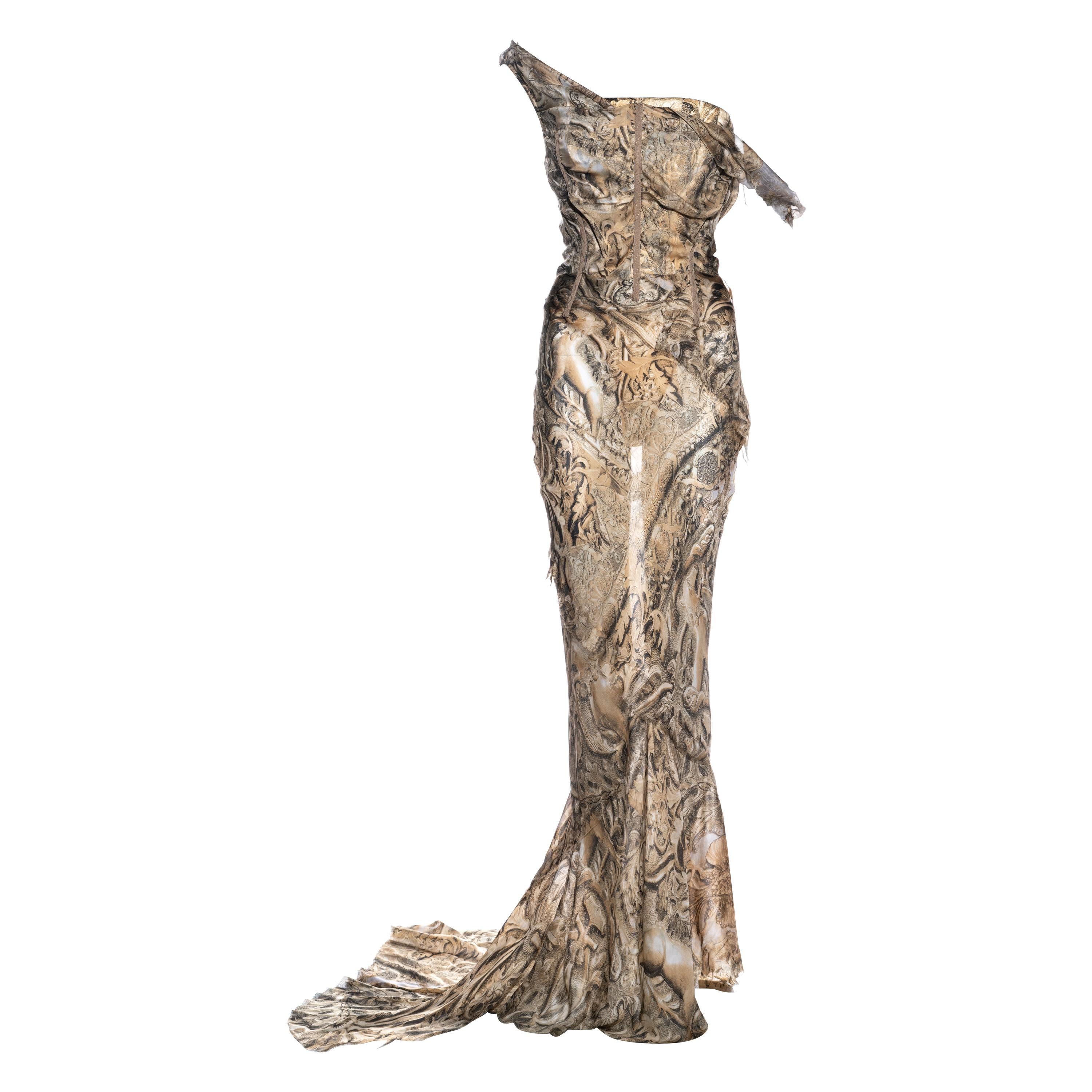 Roberto Cavalli printed silk corseted trained evening dress, fw 2001 at  1stDibs | roberto cavalli 2001