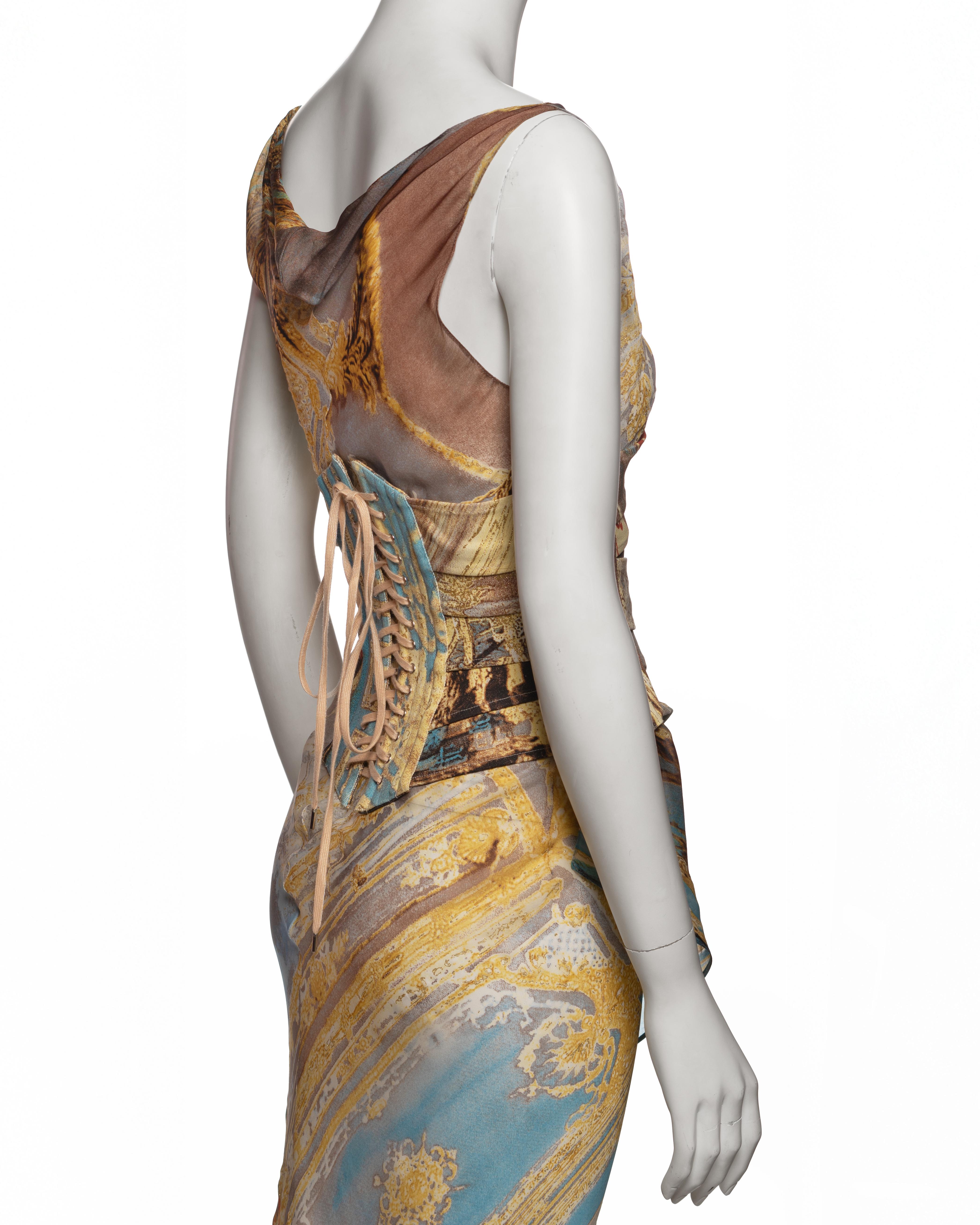 Roberto Cavalli Printed Silk Evening Dress and Corset Runway Look, SS 2003 For Sale 7