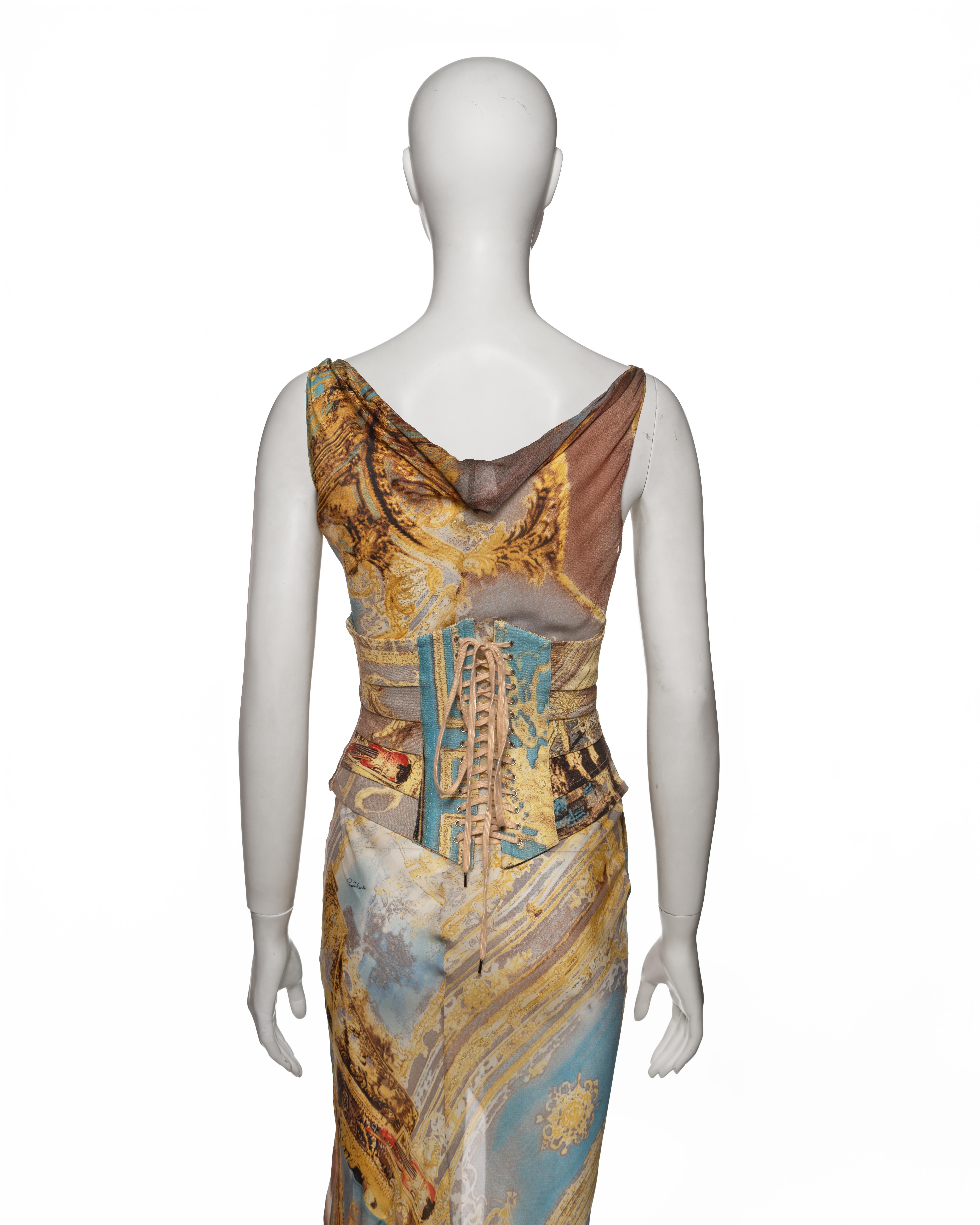 Roberto Cavalli Printed Silk Evening Dress and Corset Runway Look, SS 2003 For Sale 9