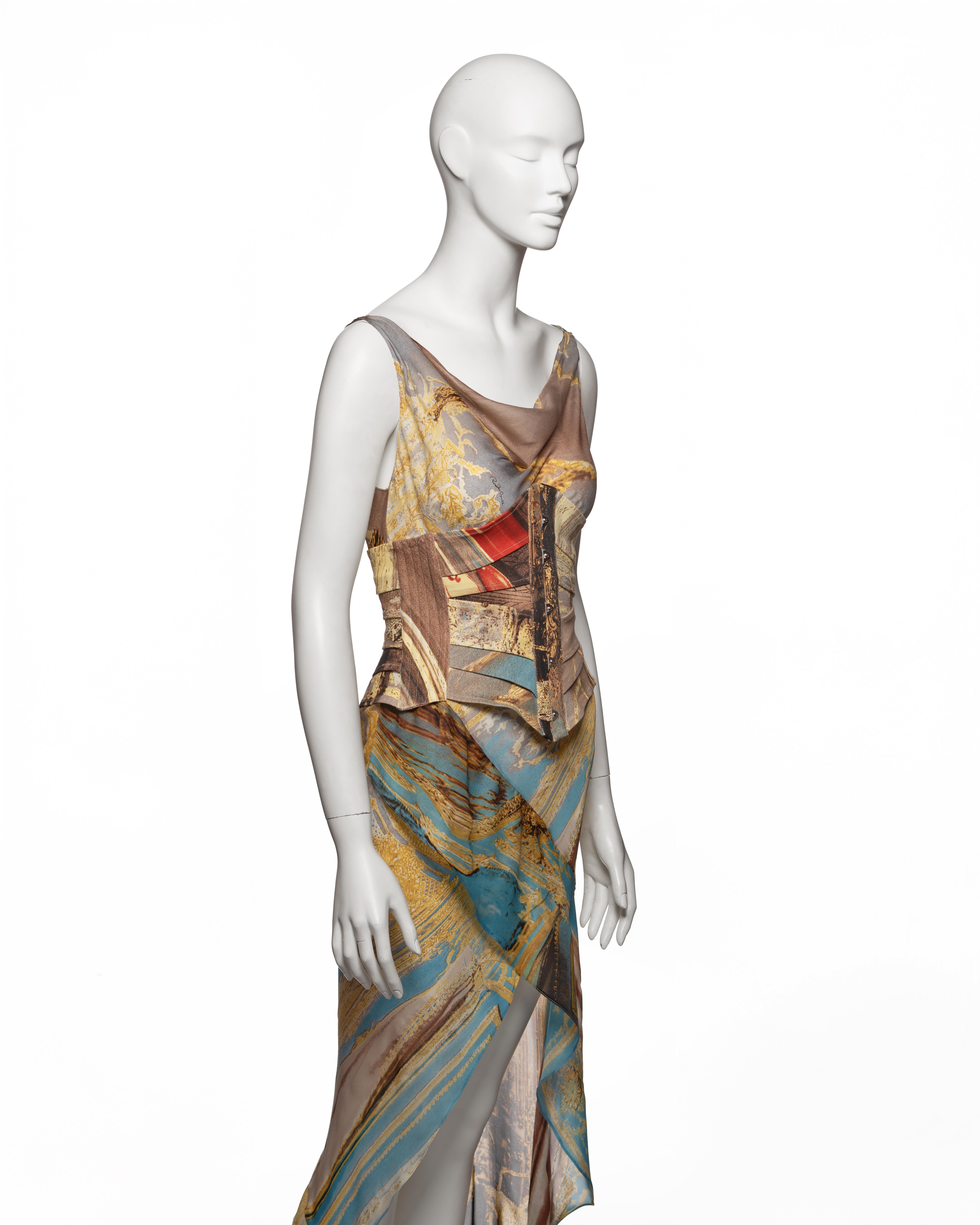 Roberto Cavalli Printed Silk Evening Dress and Corset Runway Look, SS 2003 For Sale 4