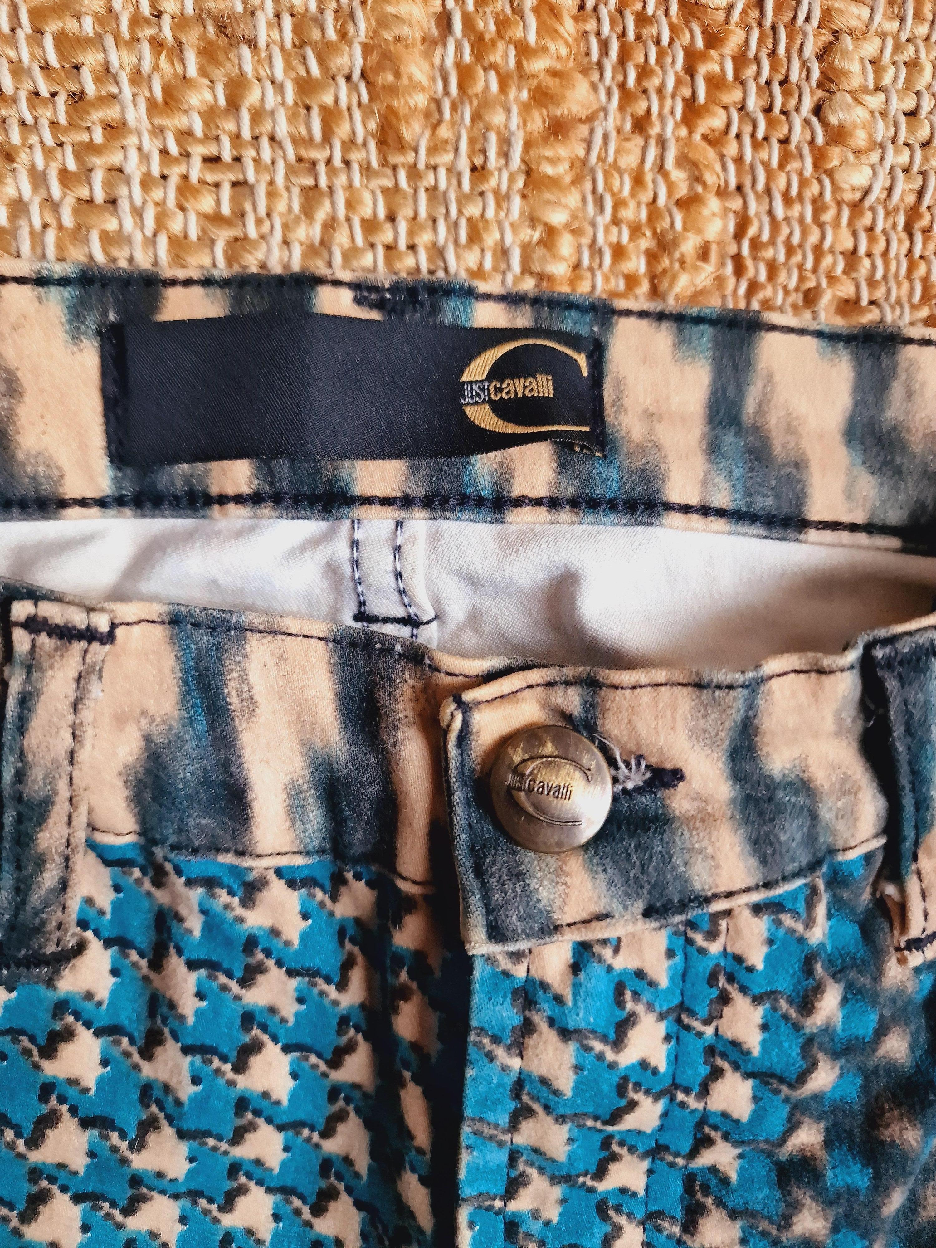 Roberto Cavalli Psychedelic Optical Illusion 90s Vintage Blue XS Small Pants In Excellent Condition For Sale In PARIS, FR