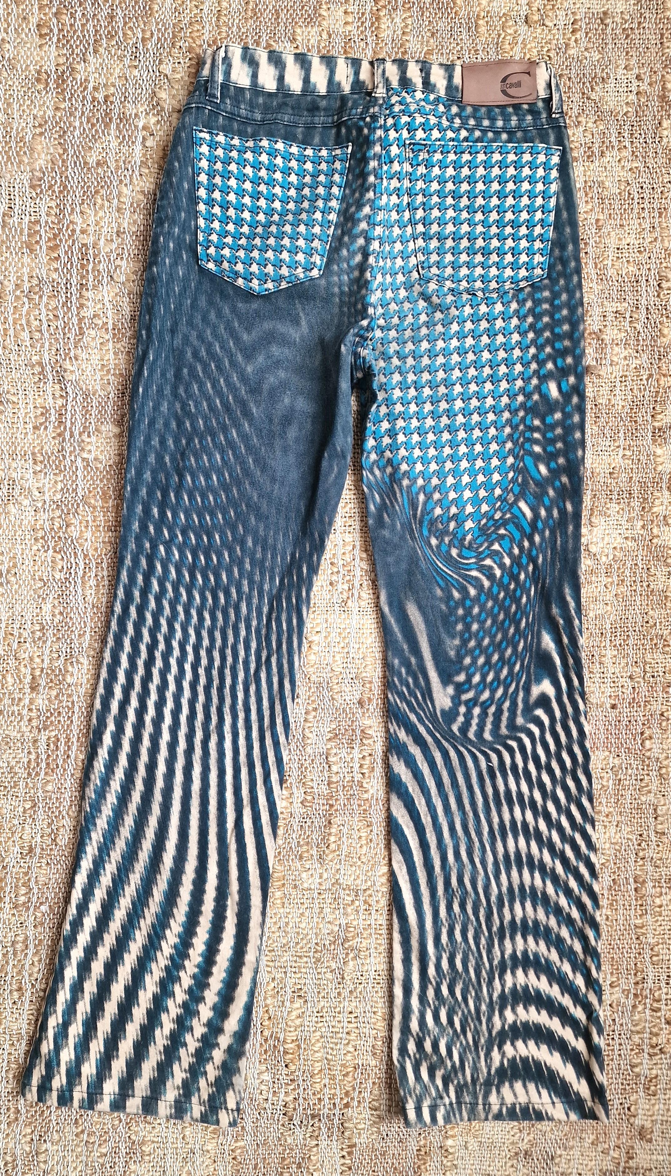 Roberto Cavalli Psychedelic Optical Illusion 90s Vintage Blue XS Small Pants For Sale 4