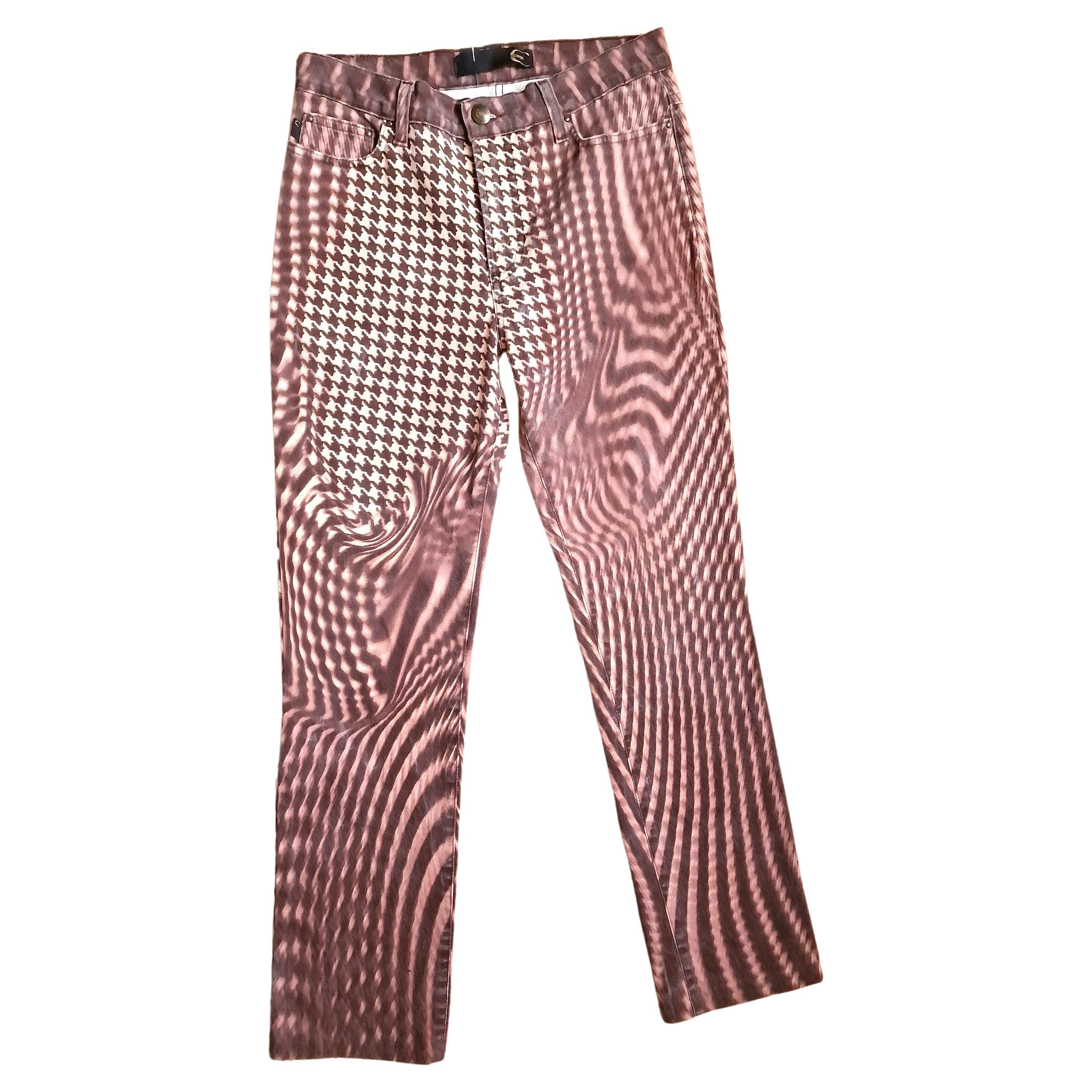 Roberto Cavalli Psychedelic Optical Illusion 90s Vintage Brown Small Pants For Sale