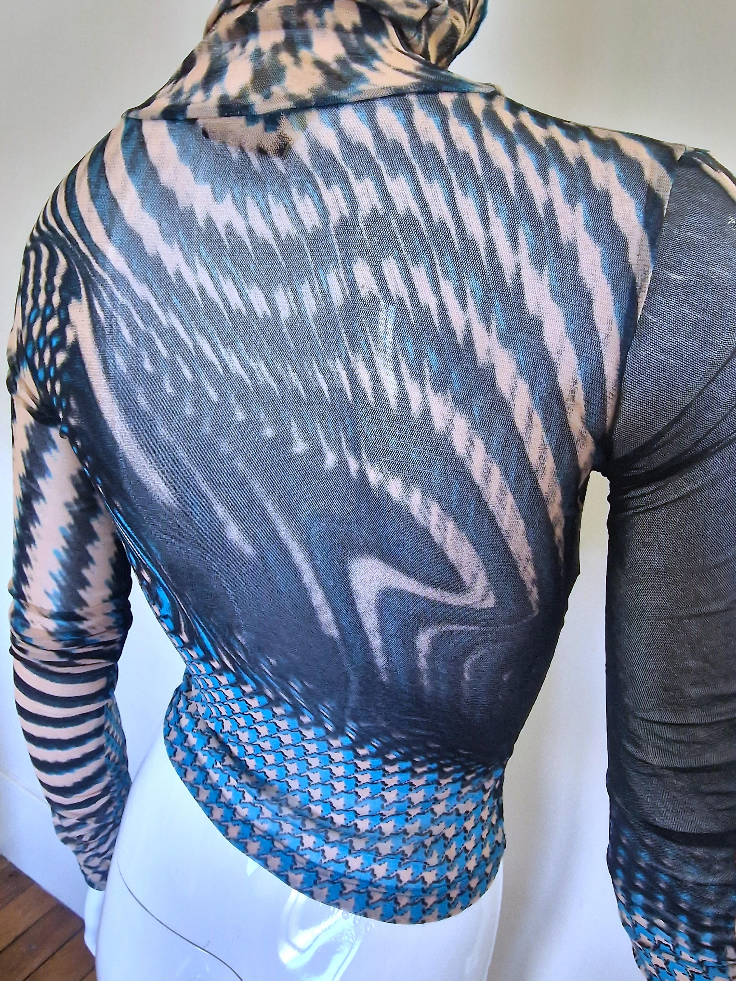 Roberto Cavalli Psychedelic Optical Illusion Sheer Mesh Transparent T-shirt Top For Sale 7