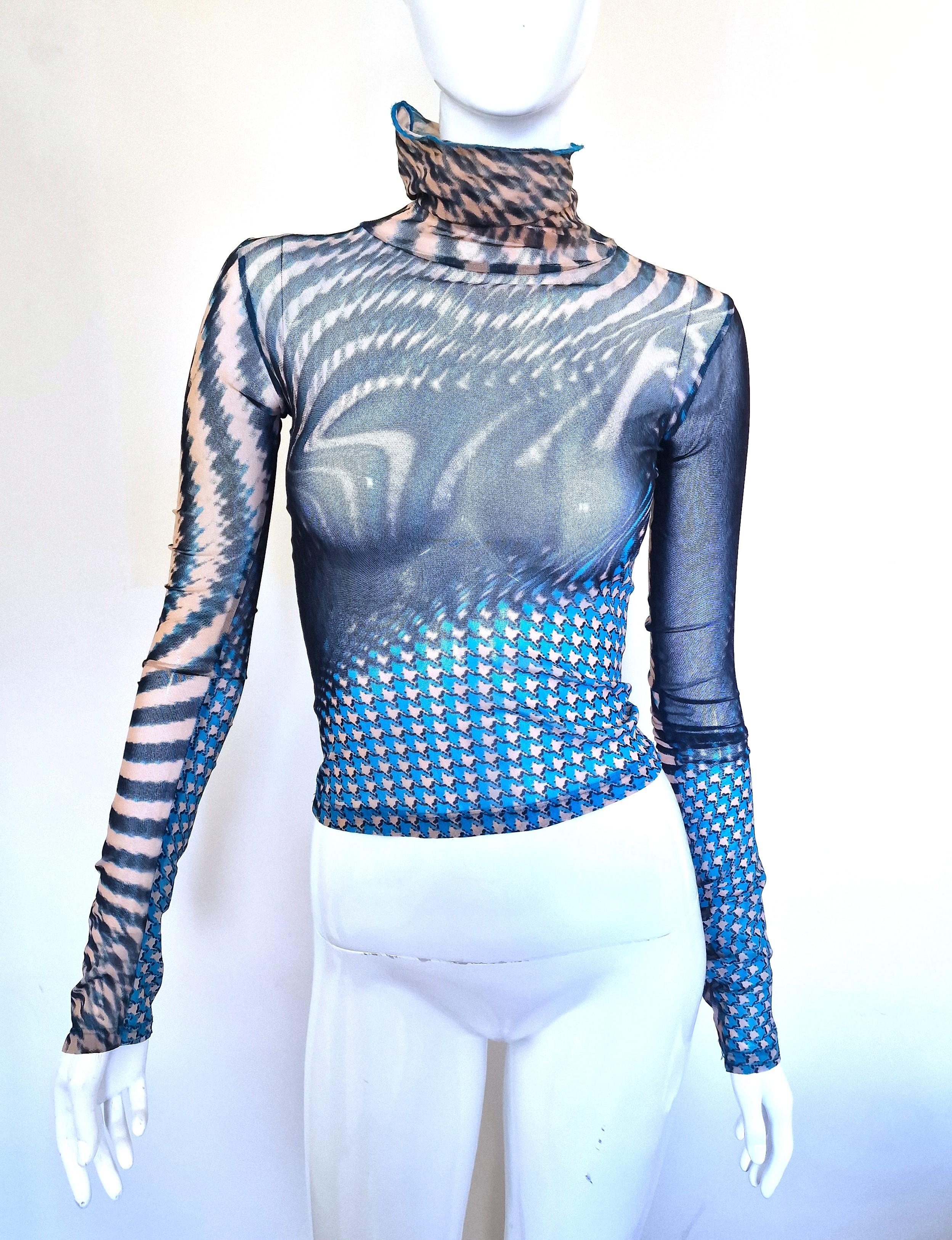 Psychedelic mesh top by Cavalli!
Transparent. 
Extra long sleeves!
Turtleneck.
EXCELLENT condition!

SIZE
Fits from XS to S.
Makred size: IT40.
Length: 50 cm / 19.7 inch
Bust: 30 cm / 11.8 inch
Sleeve: 68 cm / 26.8 inch