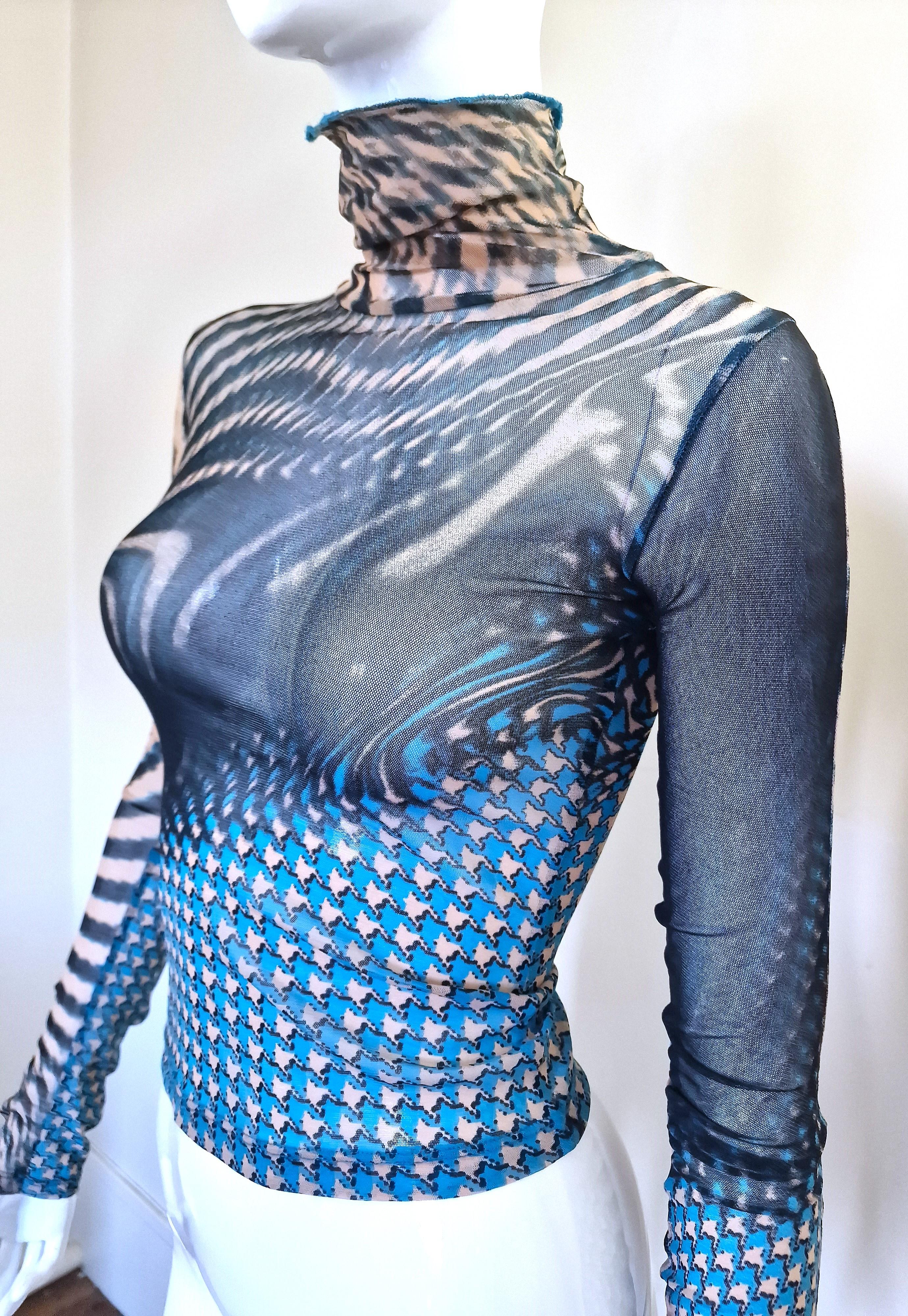 Roberto Cavalli Psychedelic Optical Illusion Transparentes T-Shirt-Top aus durchsichtigem Mesh Damen im Angebot