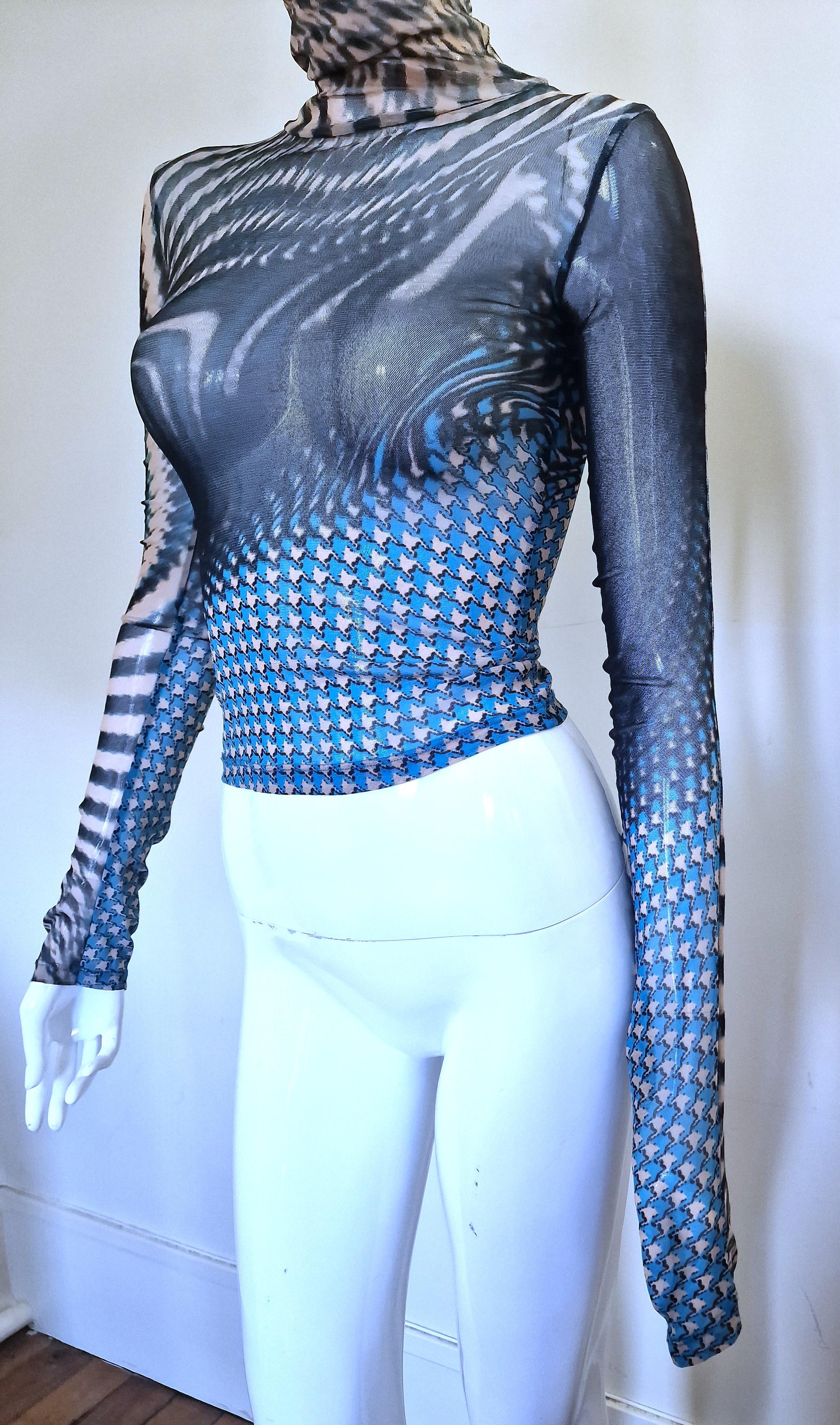 Roberto Cavalli Psychedelic Optical Illusion Sheer Mesh Transparent T-shirt Top For Sale 2