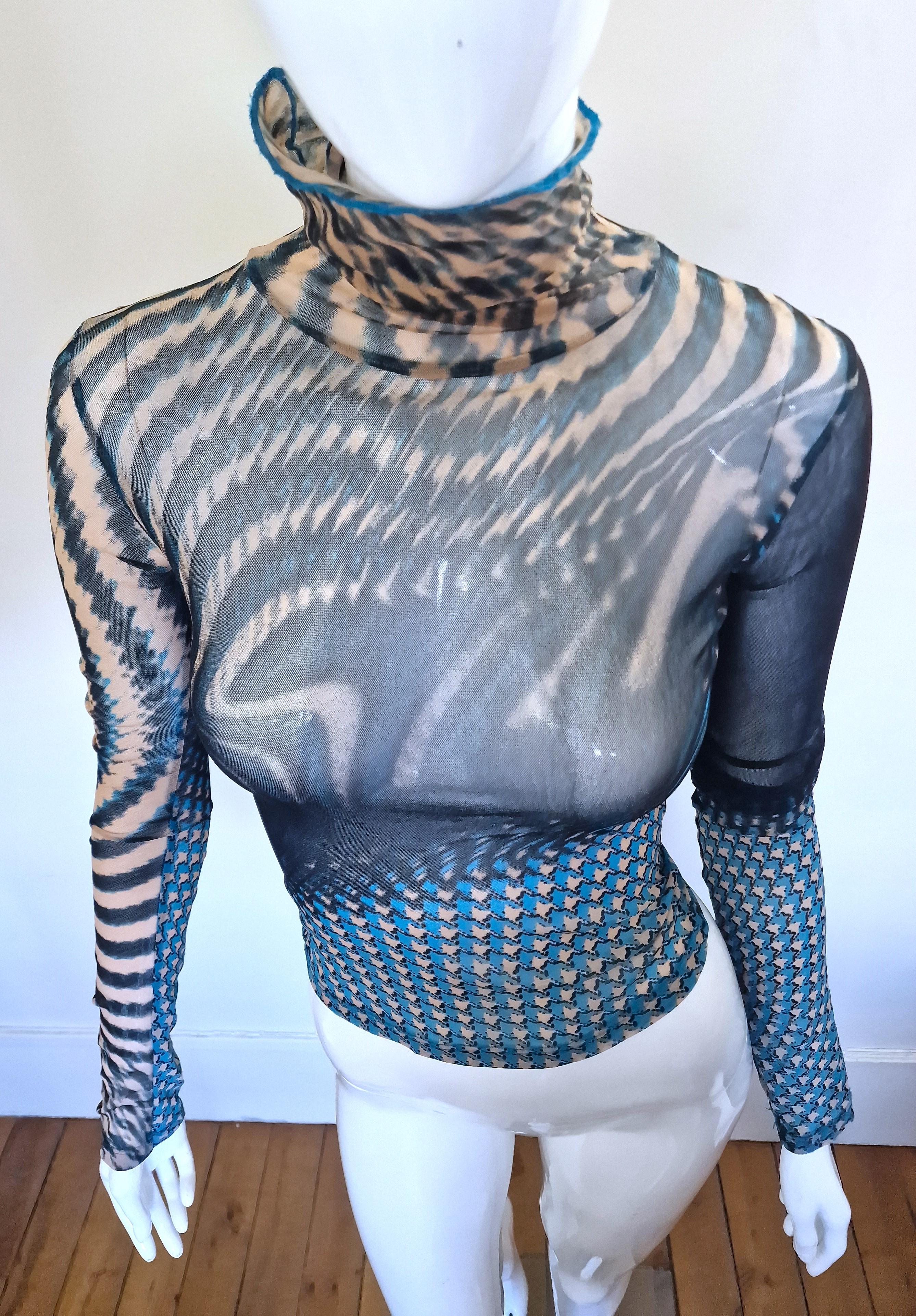 Roberto Cavalli Psychedelic Optical Illusion Sheer Mesh Transparent T-shirt Top For Sale 4