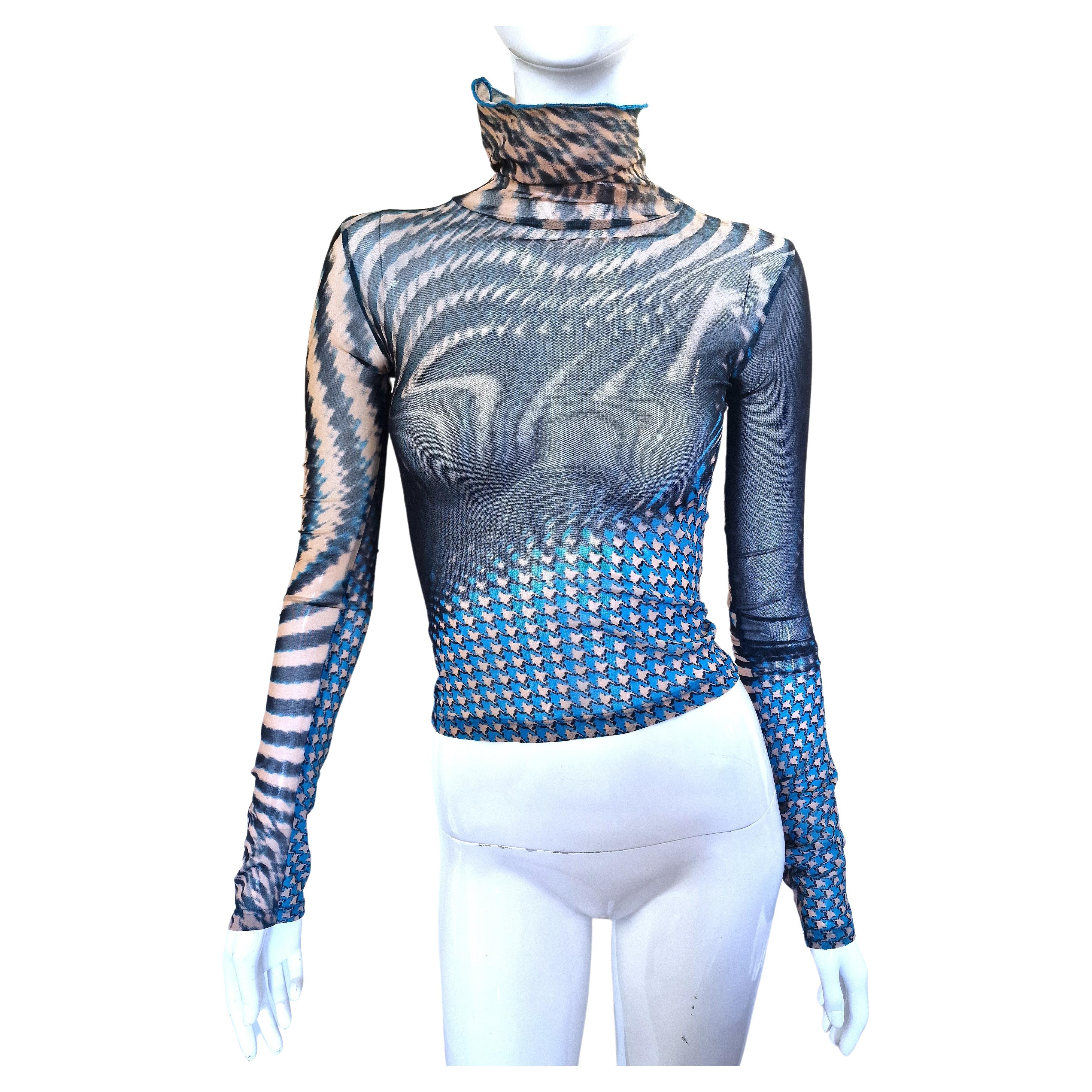 Roberto Cavalli Psychedelic Optical Illusion Sheer Mesh Transparent T-shirt Top For Sale