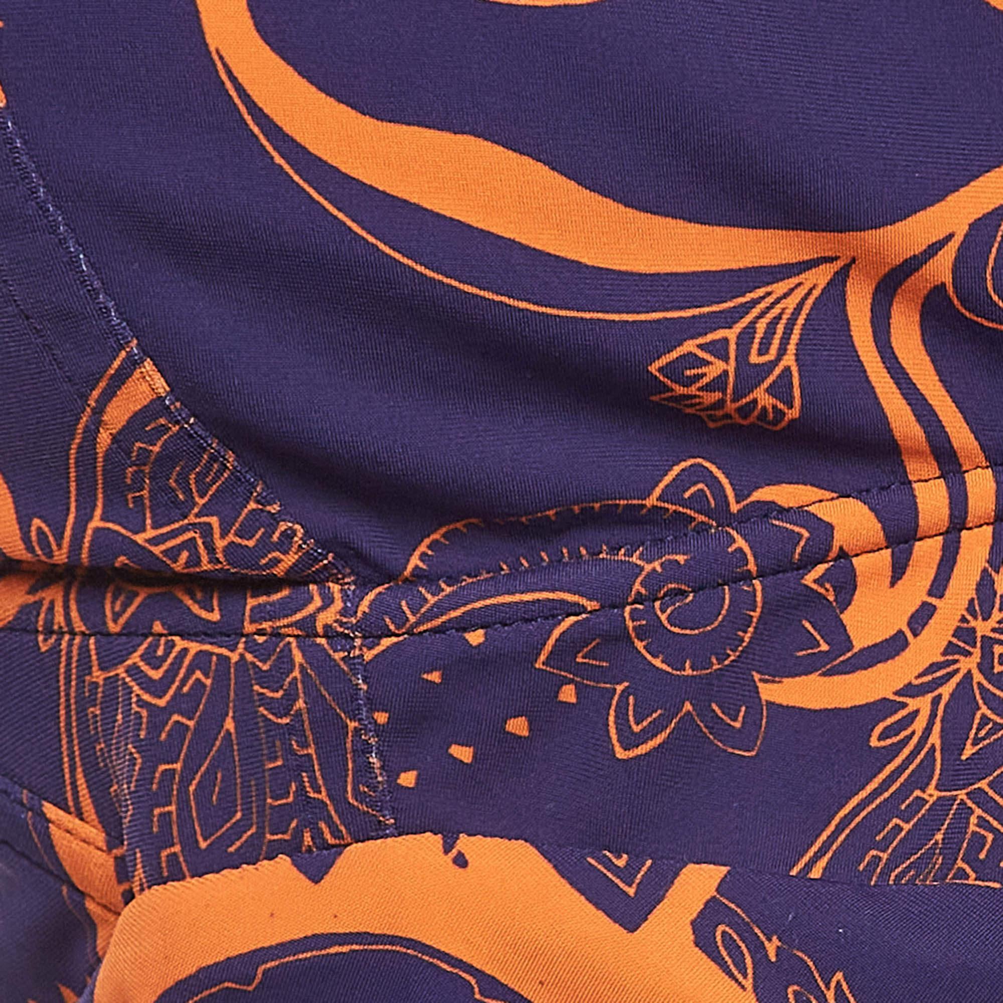 Roberto Cavalli Purple and Orange Printed Jersey Ruched Mini Dress M In Good Condition For Sale In Dubai, Al Qouz 2