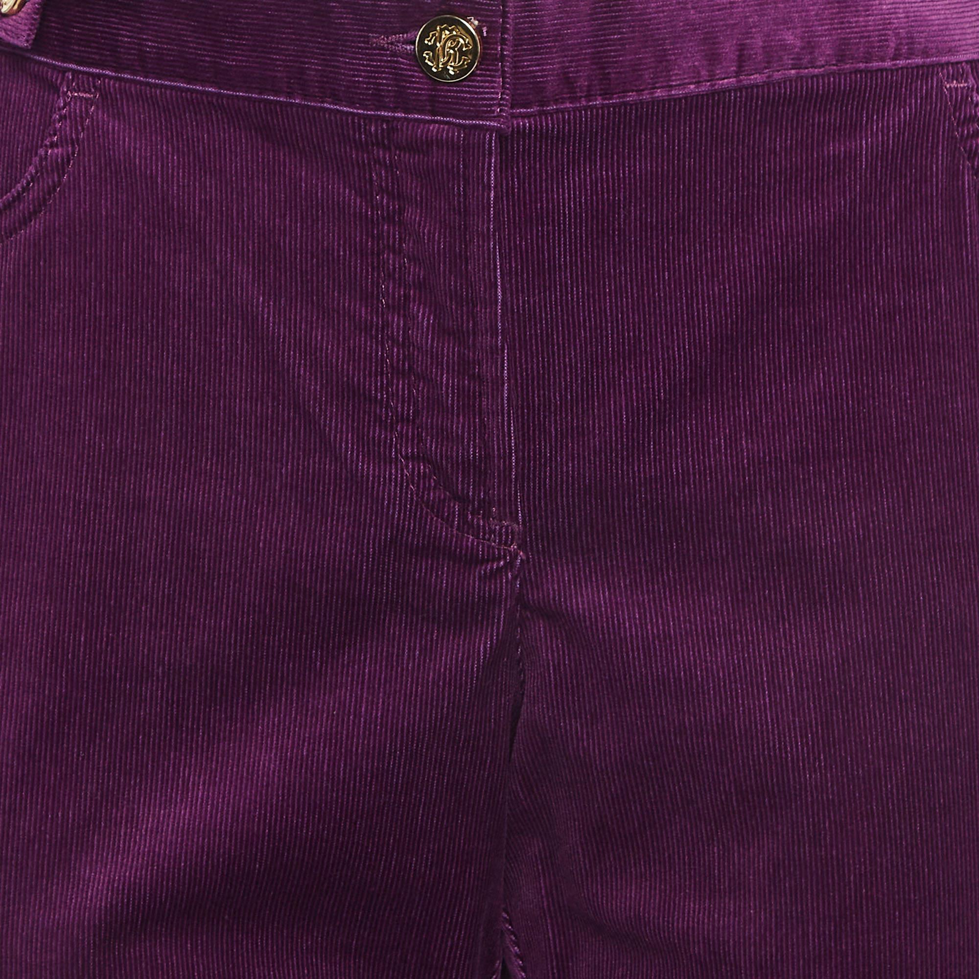 Black Roberto Cavalli Purple Corduroy Buttoned Straight Leg Pants M