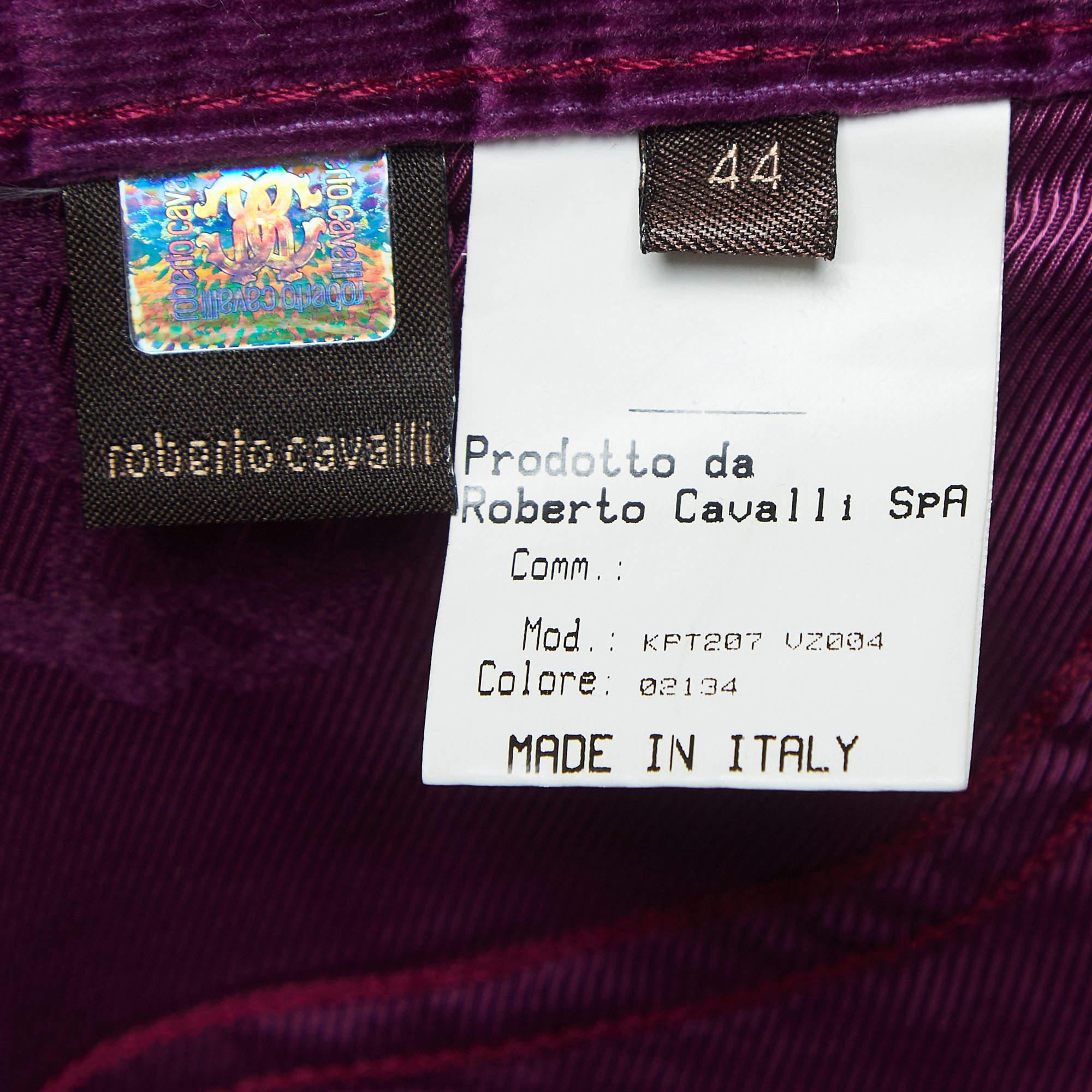 Women's Roberto Cavalli Purple Corduroy Buttoned Straight Leg Pants M