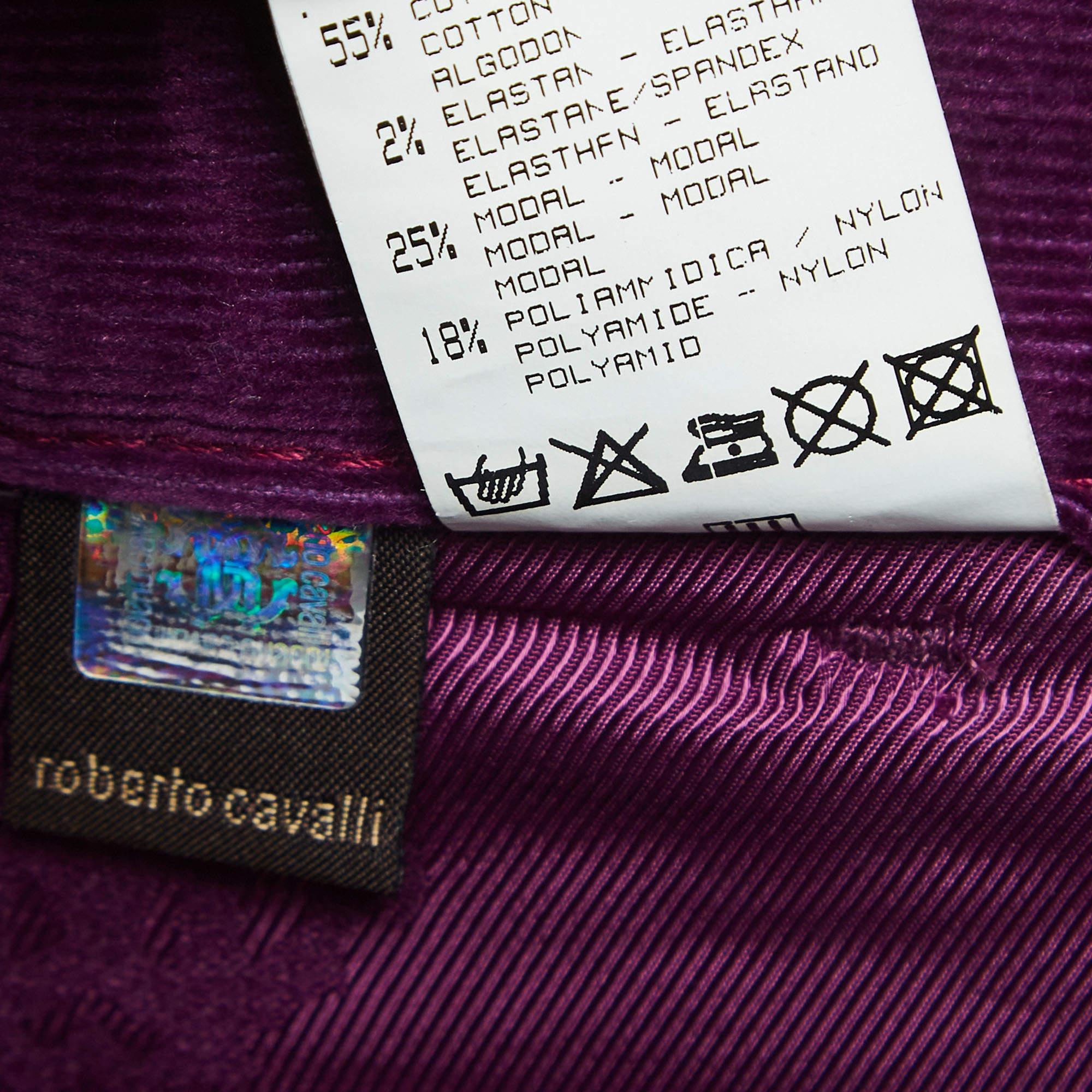Roberto Cavalli Purple Corduroy Buttoned Straight Leg Pants M 1