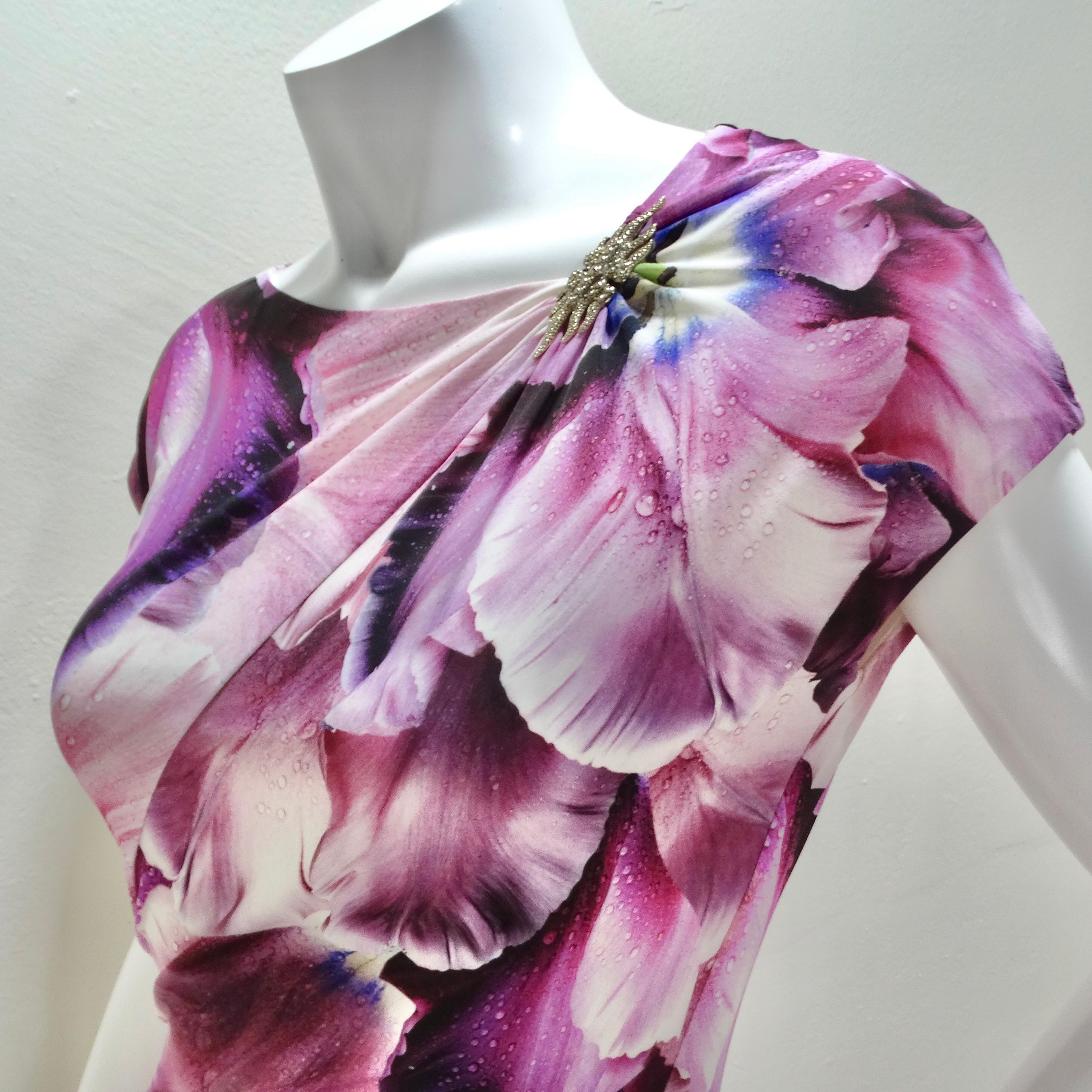 Roberto Cavalli Purple Floral Print Gathered Sheath Dress 5