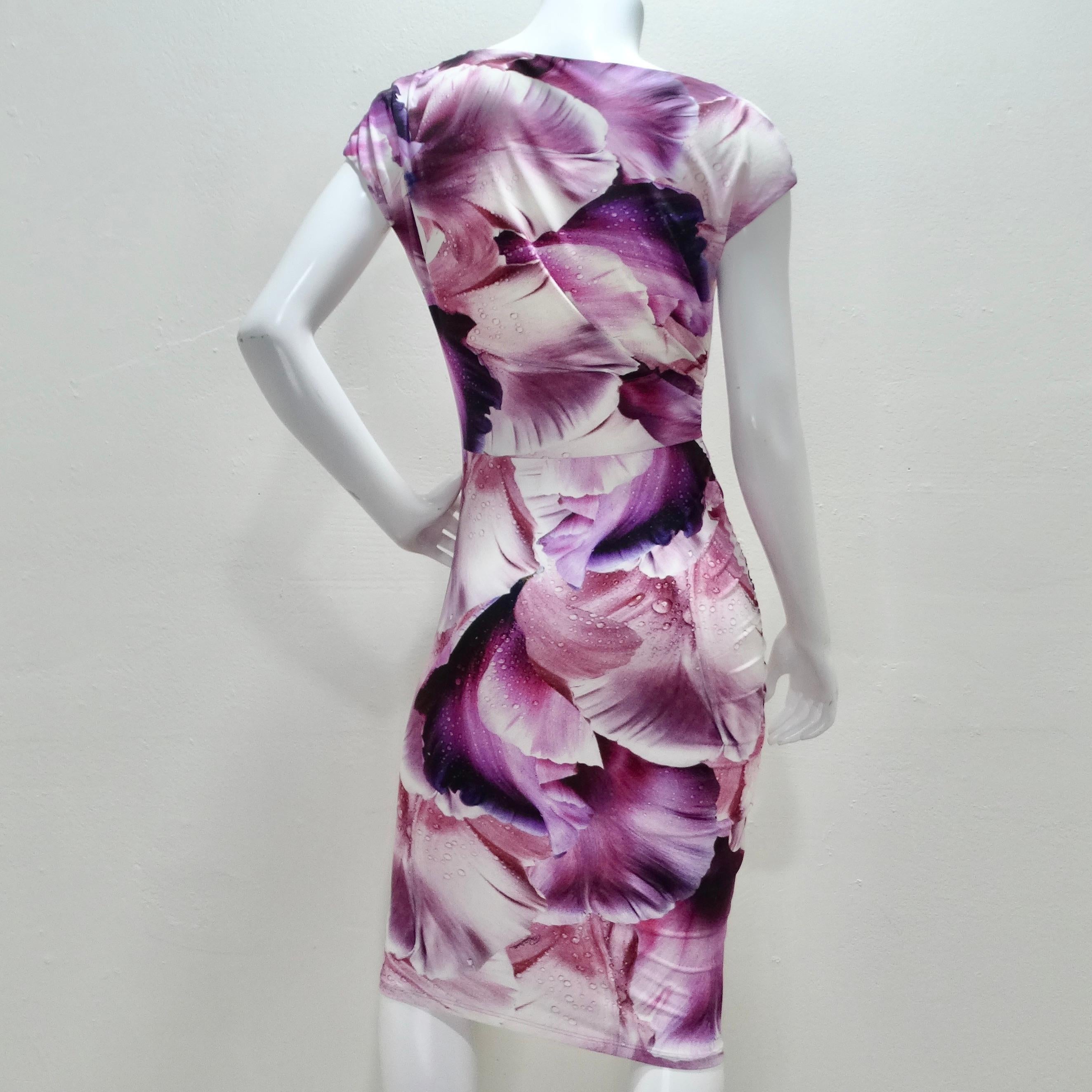 Roberto Cavalli Purple Floral Print Gathered Sheath Dress 1