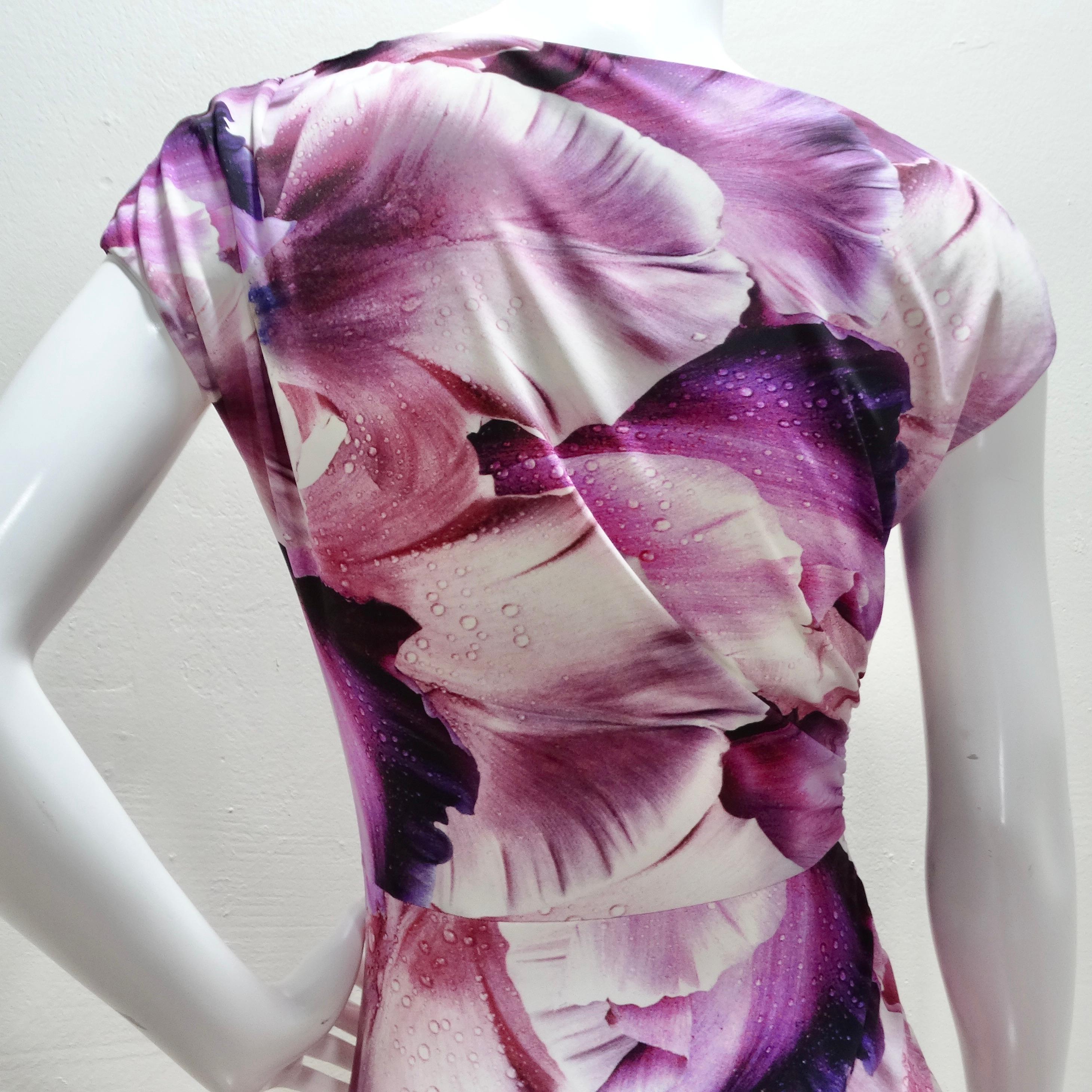 Roberto Cavalli Purple Floral Print Gathered Sheath Dress 2