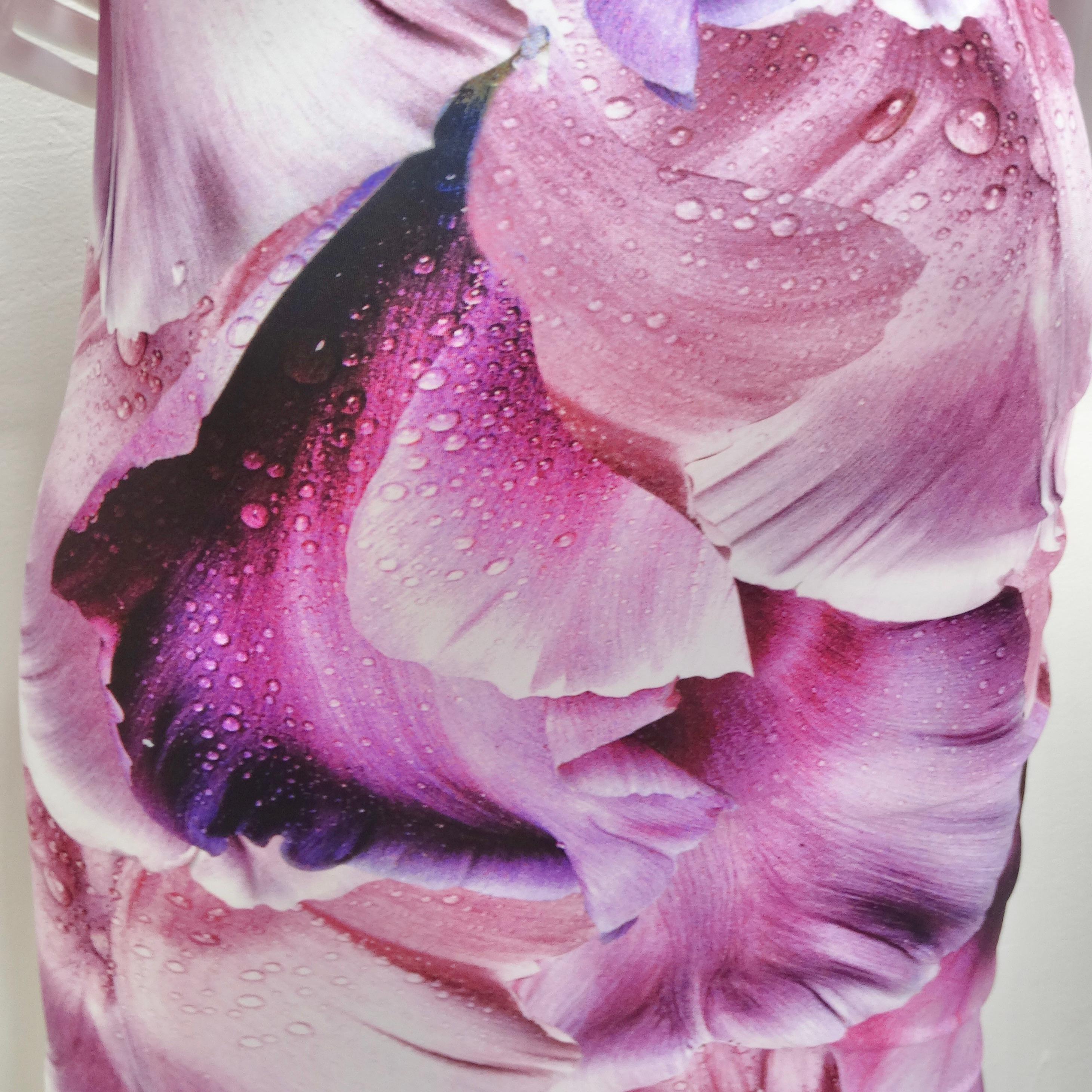 Roberto Cavalli Purple Floral Print Gathered Sheath Dress 3