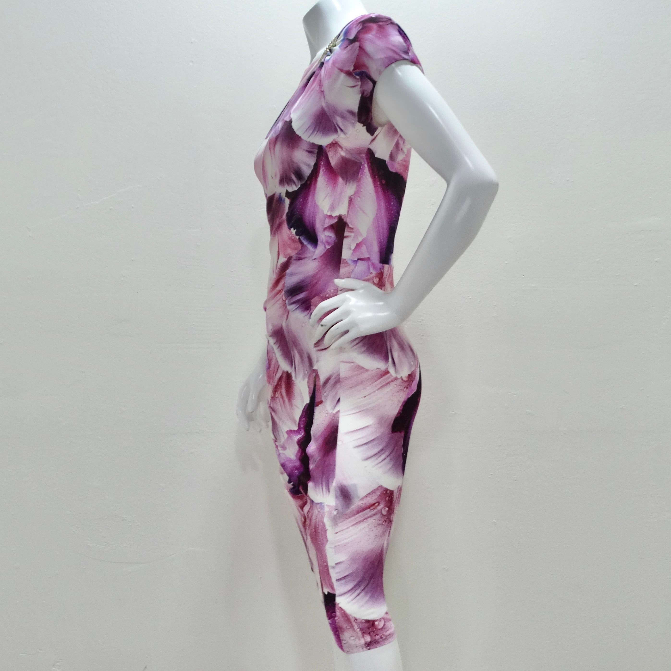 Roberto Cavalli Purple Floral Print Gathered Sheath Dress 4