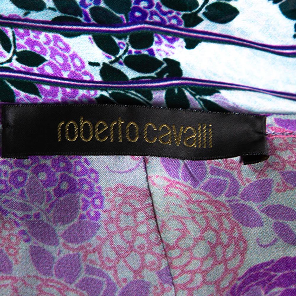 Women's Roberto Cavalli Purple Floral Print Silk Sheer Blouse L