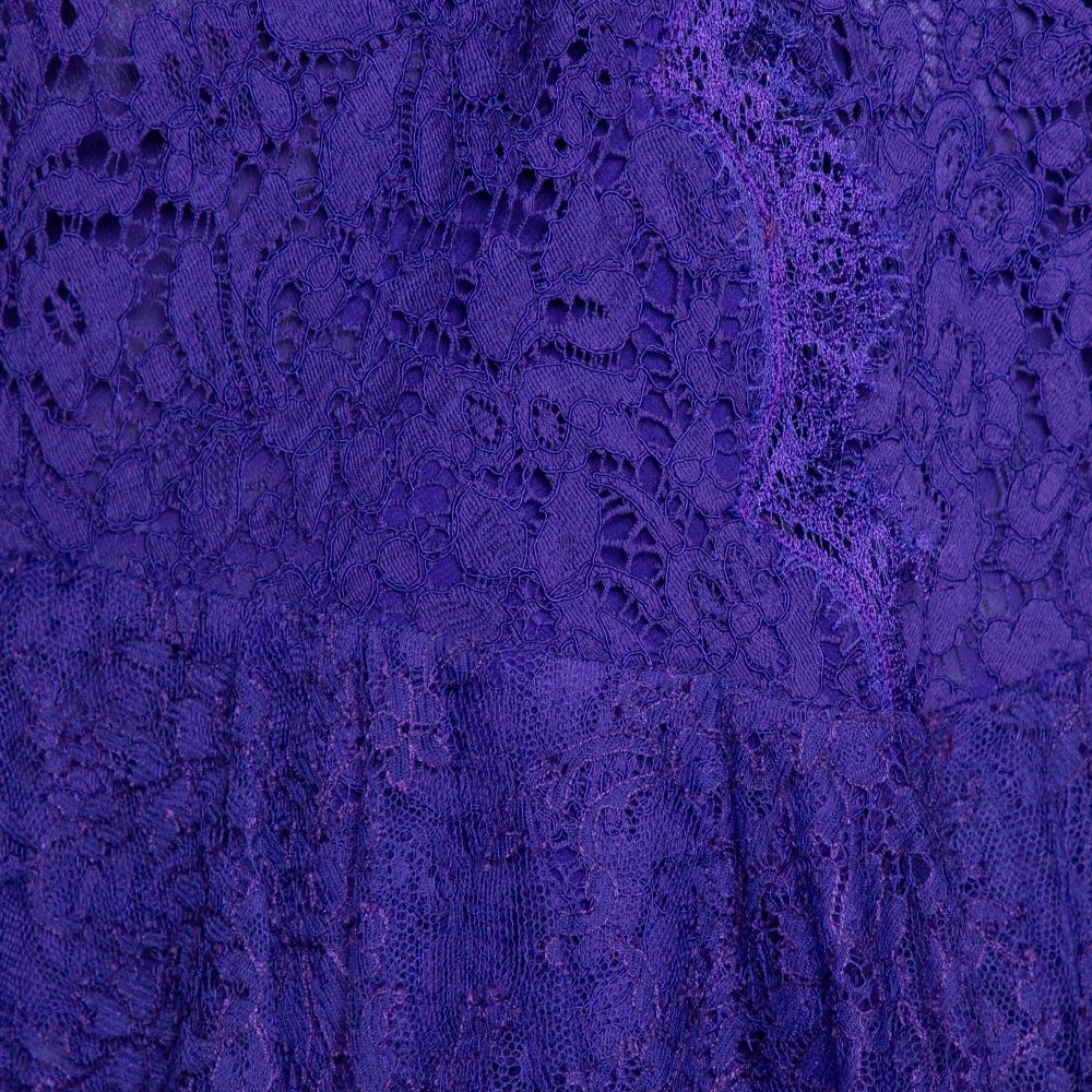 Roberto Cavalli Purple Lace Ruffled Peplum Dress M In Good Condition In Dubai, Al Qouz 2