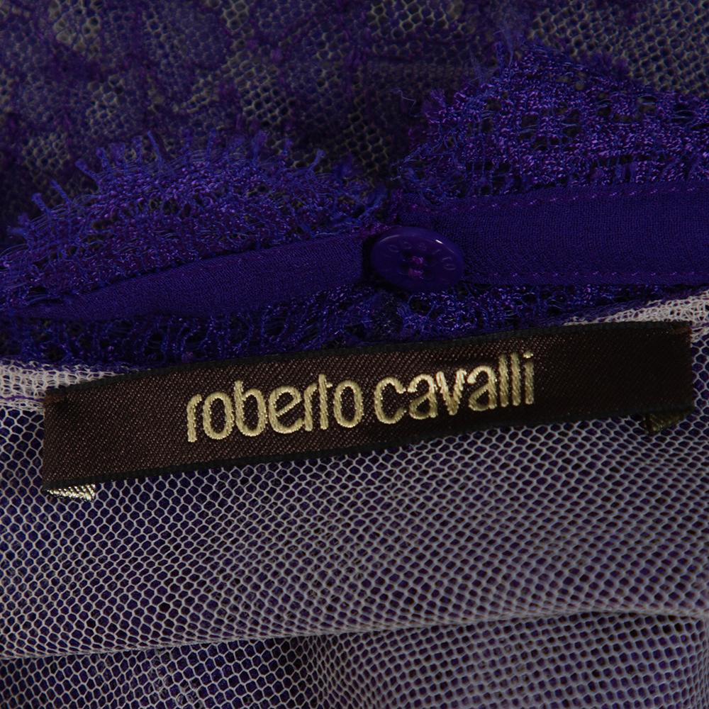 Women's Roberto Cavalli Purple Lace Ruffled Peplum Dress M